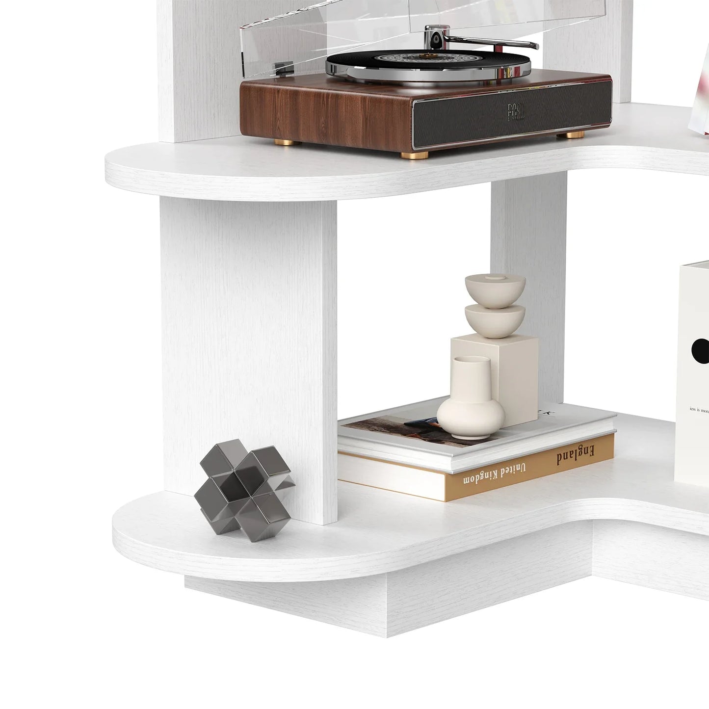 Farini Corner Bookshelf – White, Space-Saving Storage Shelf for Living Room & Home Office