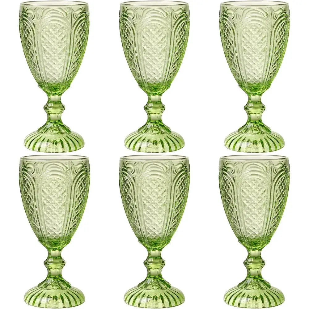 Vintage Green Glassware Set of 6, 10.5 OZ