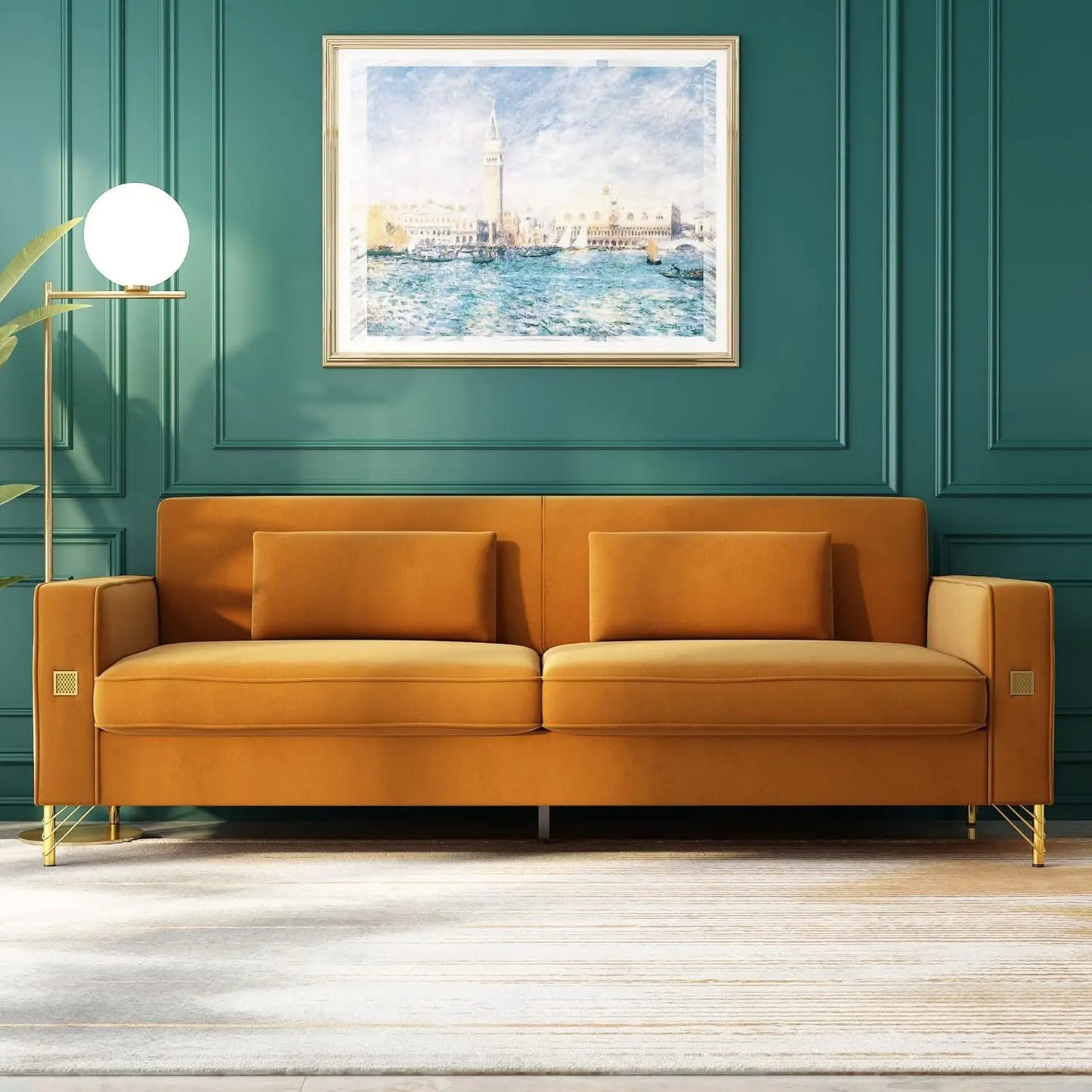 85.63" Velvet Sofa,Modern Loveseat Couch with Pillows Set of 2 for Living Room,Bedroom  6 different colors