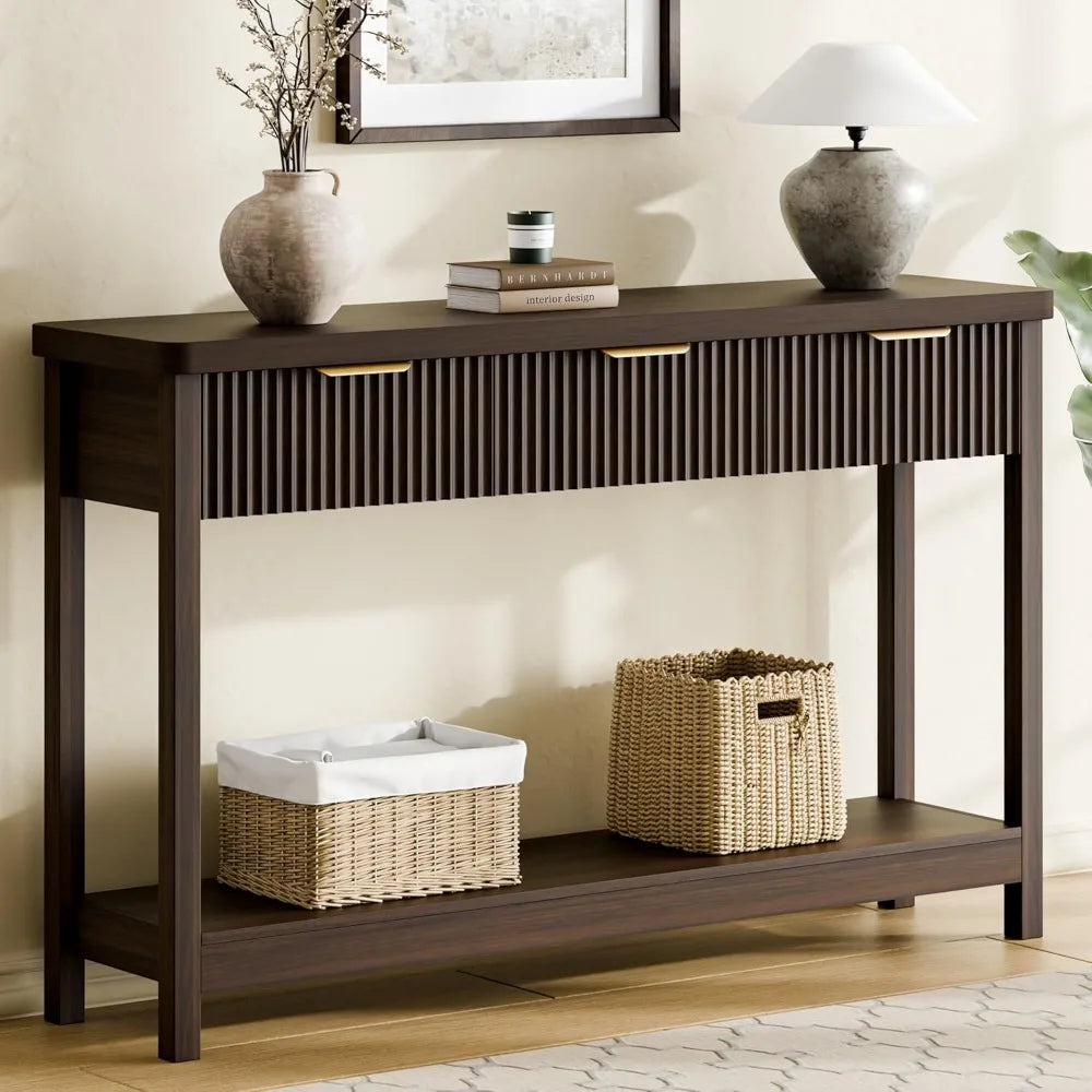 51 Fluted Console Table for Entryway,  with 3 Wooden Drawers,  Behind Sofa Table for Living Room,