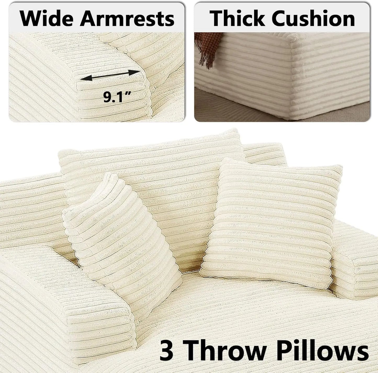 Oversized Chaise Lounge Chair with 3 Comfy Pillows for Living Room Bedroom