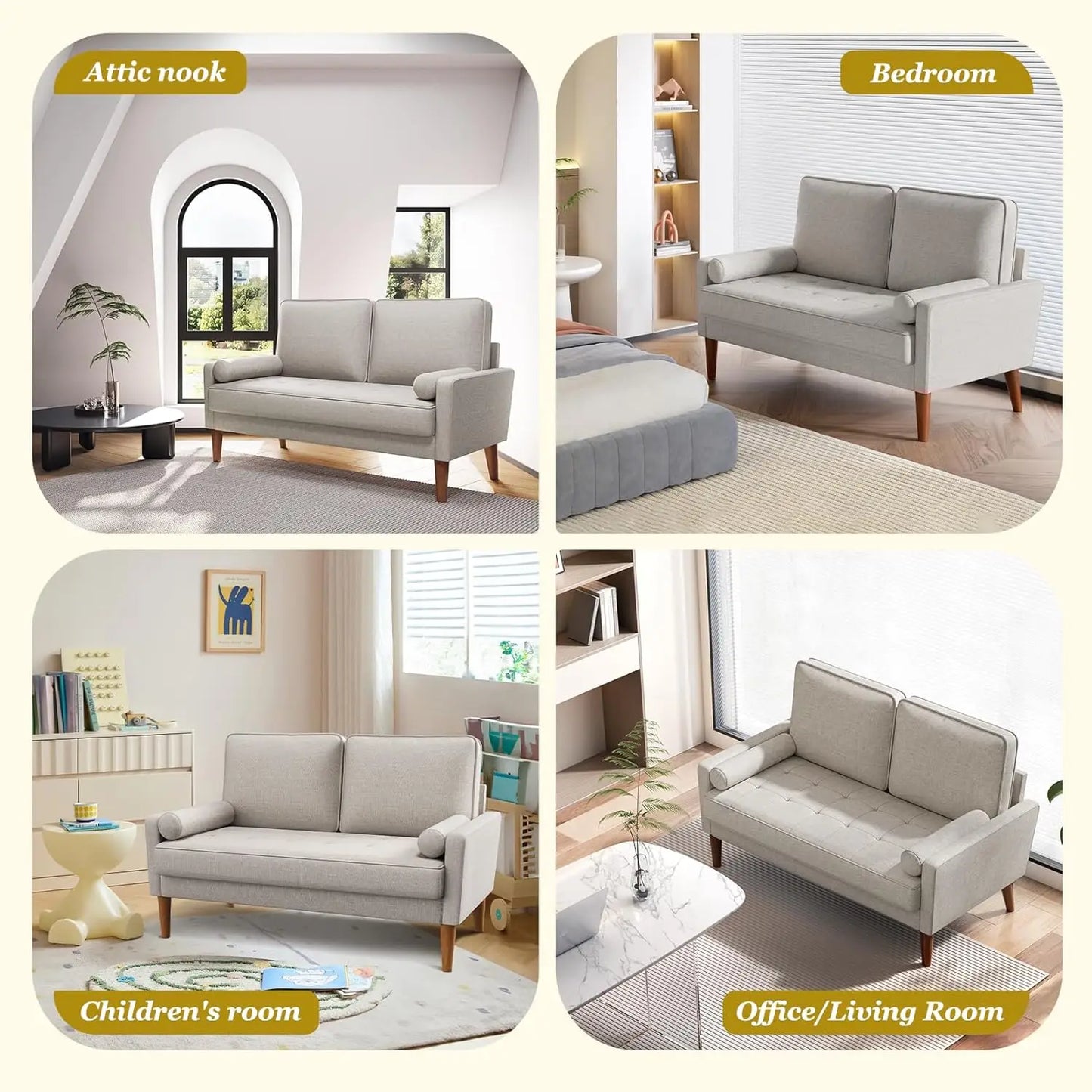 48 Inch Vesgantti Loveseat Sofa - Solid Wood Legs  Throw Pillow
