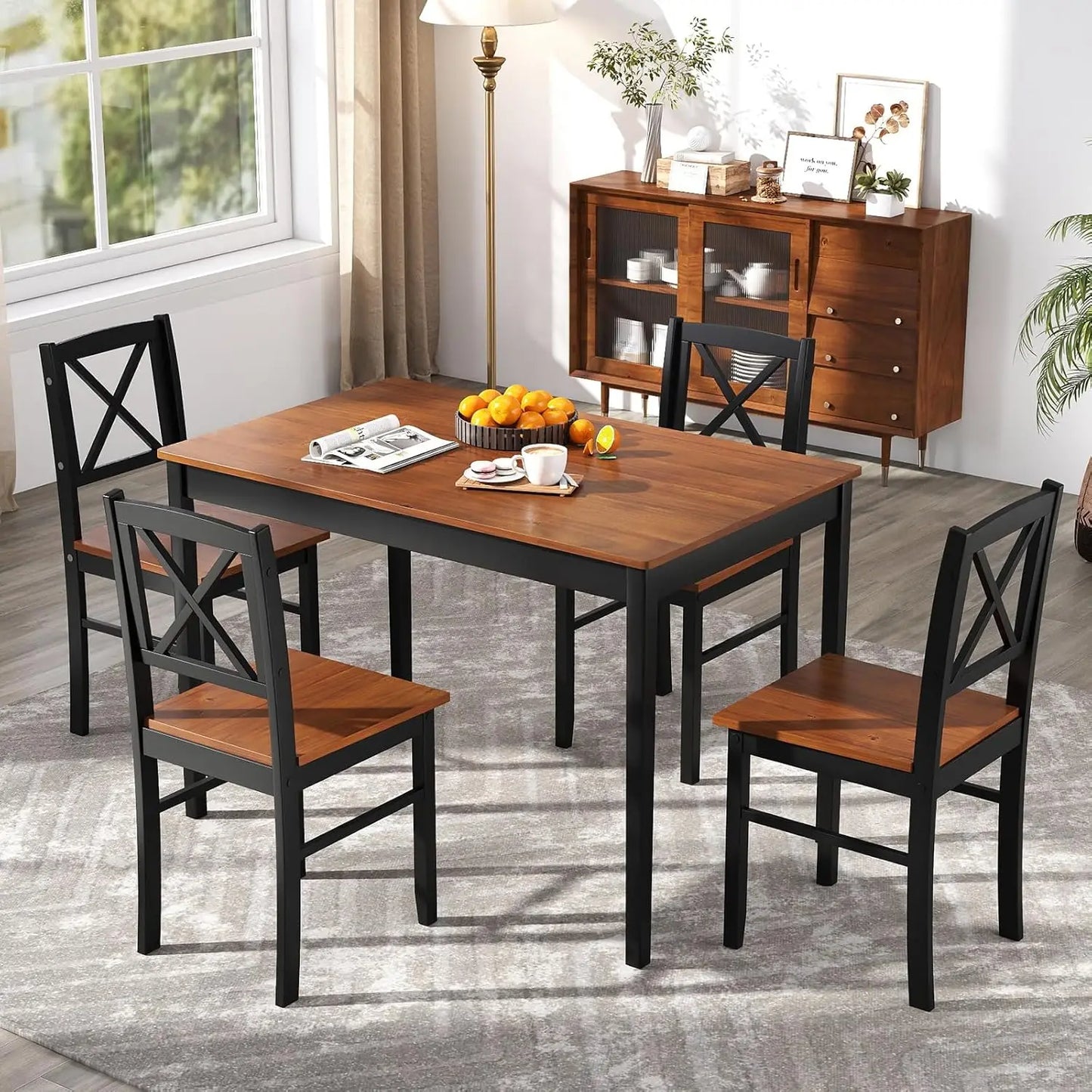 5-Piece Dining Table Set for 4, Rectangular Kitchen Table & 4 Chairs