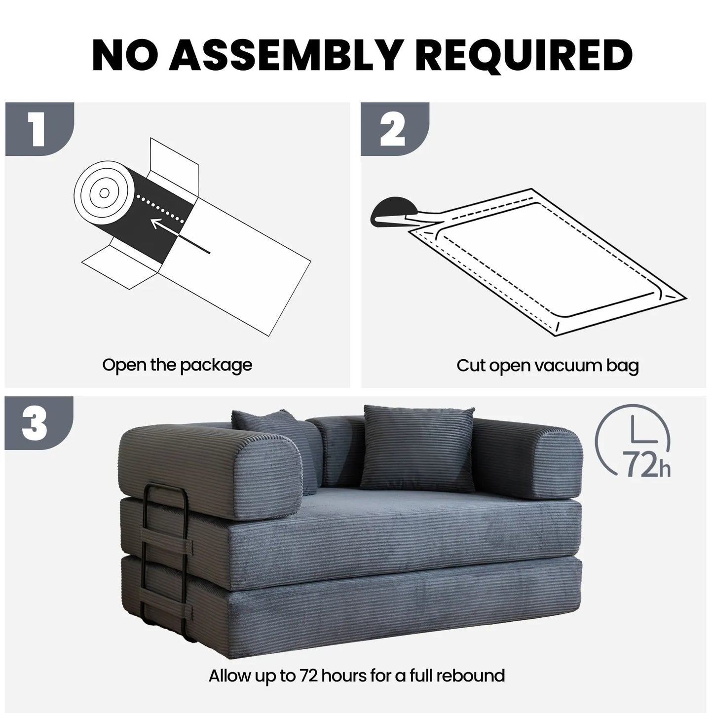 79" Convertible Sofa Bed with Fixed-Shape Frame & Removable Armrests, Modular Corduroy