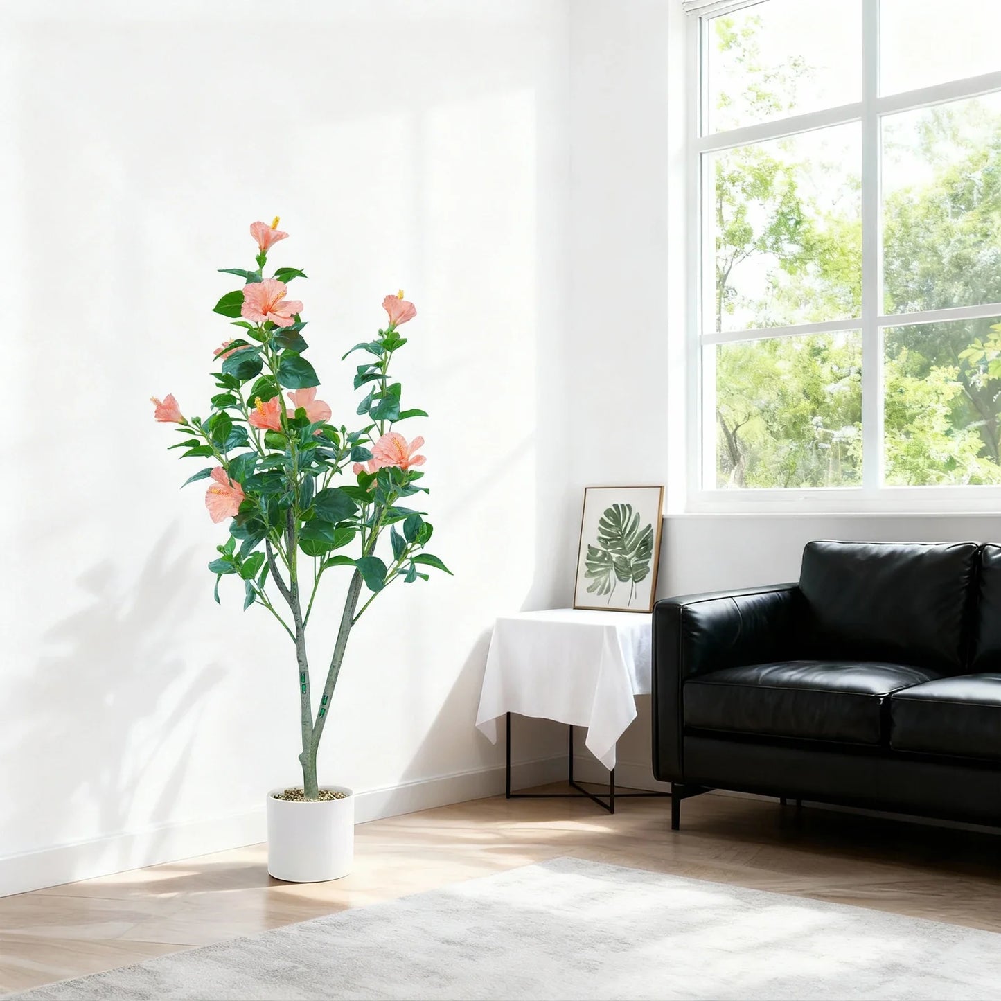1Pcs  Hibiscus Artificial Tree Faux Tree with Red Hibiscus Flowers  for Front Porch Office Home