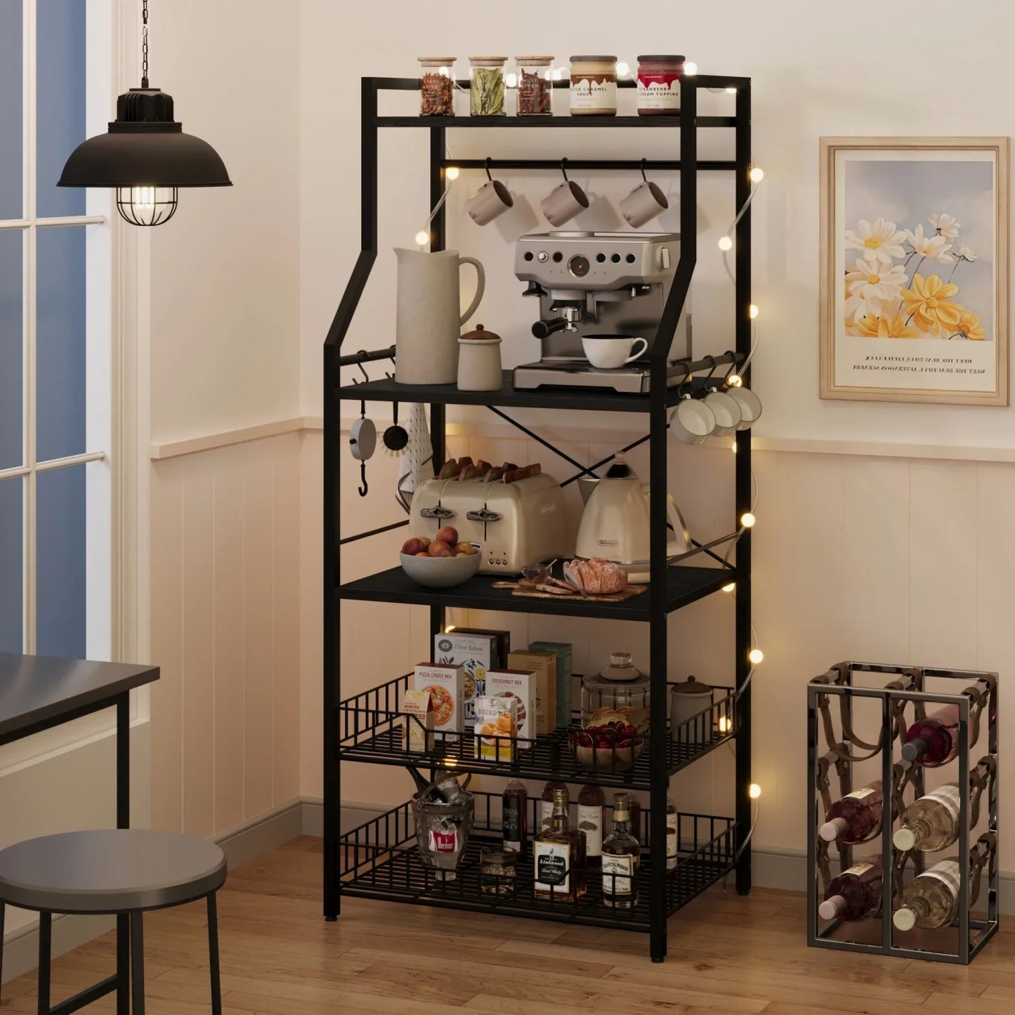 Kitchen Bakers Rack Microwave Oven Stand Coffee Bar Station