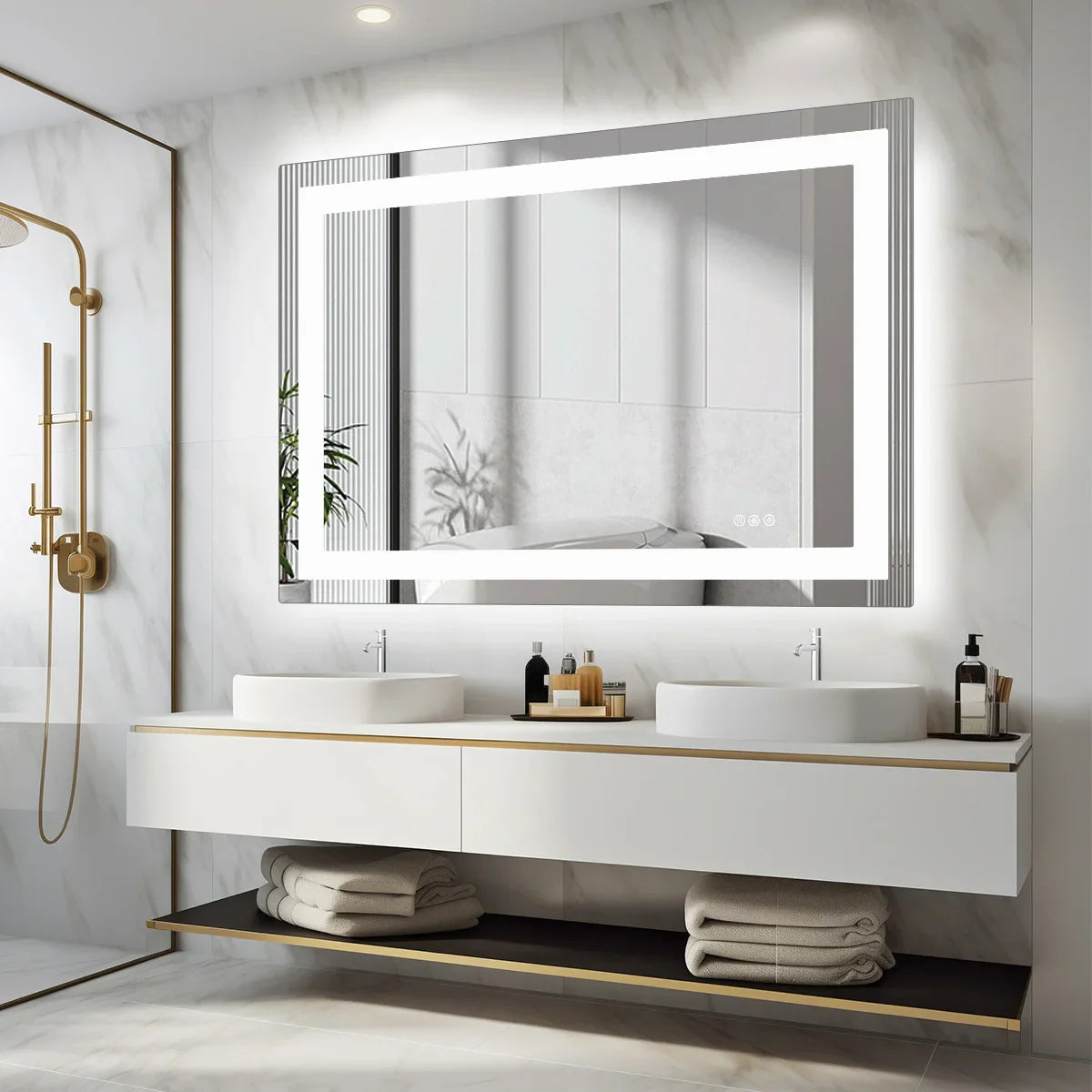 JHK 36"x 24"LED Bathroom Vanity Mirror for Wall  Tempered Glass with Front Light and Backlit For Living Room