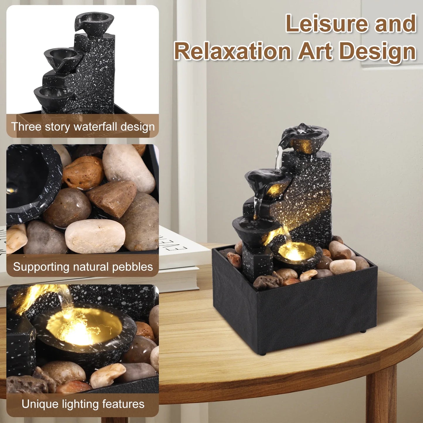Tabletop Waterfall Home Decor  Desktop Fountain with Soft Lights Flowing Water Ornaments