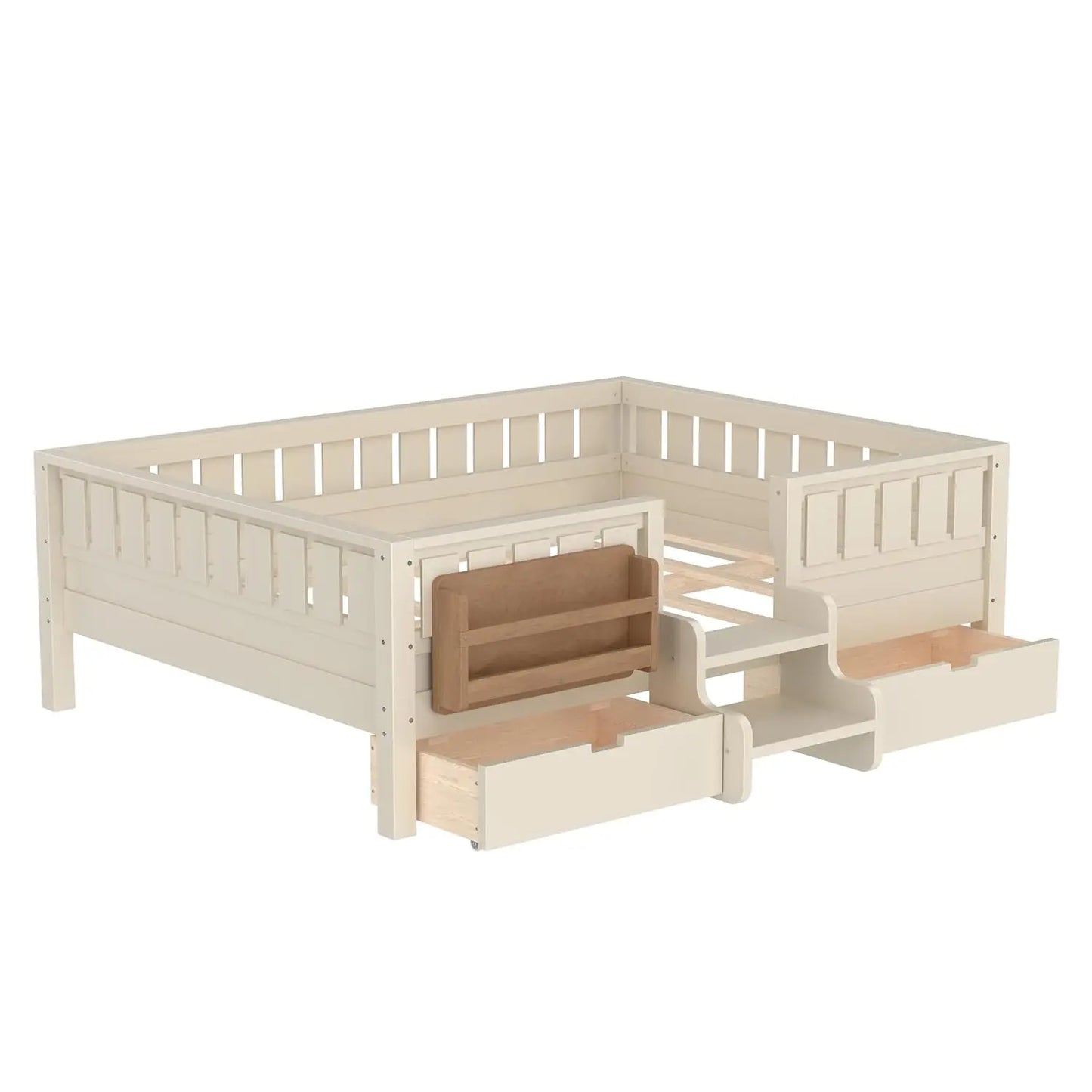 Full Size Kids Montessori Bed Frame with Stairs Bookshelf Drawers Storage Low Profile, 6 different finishes^








differeny