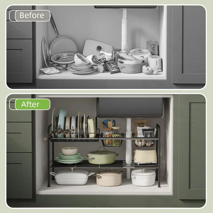 Adjustable Under Sink Organizers and Storage,Pots and Pans  Lid Organizers