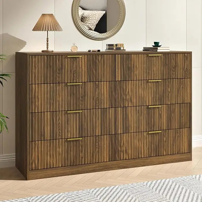 Fluted Dresser for Bedroom with 8 Drawer, 55”  Double Drawer Dresser