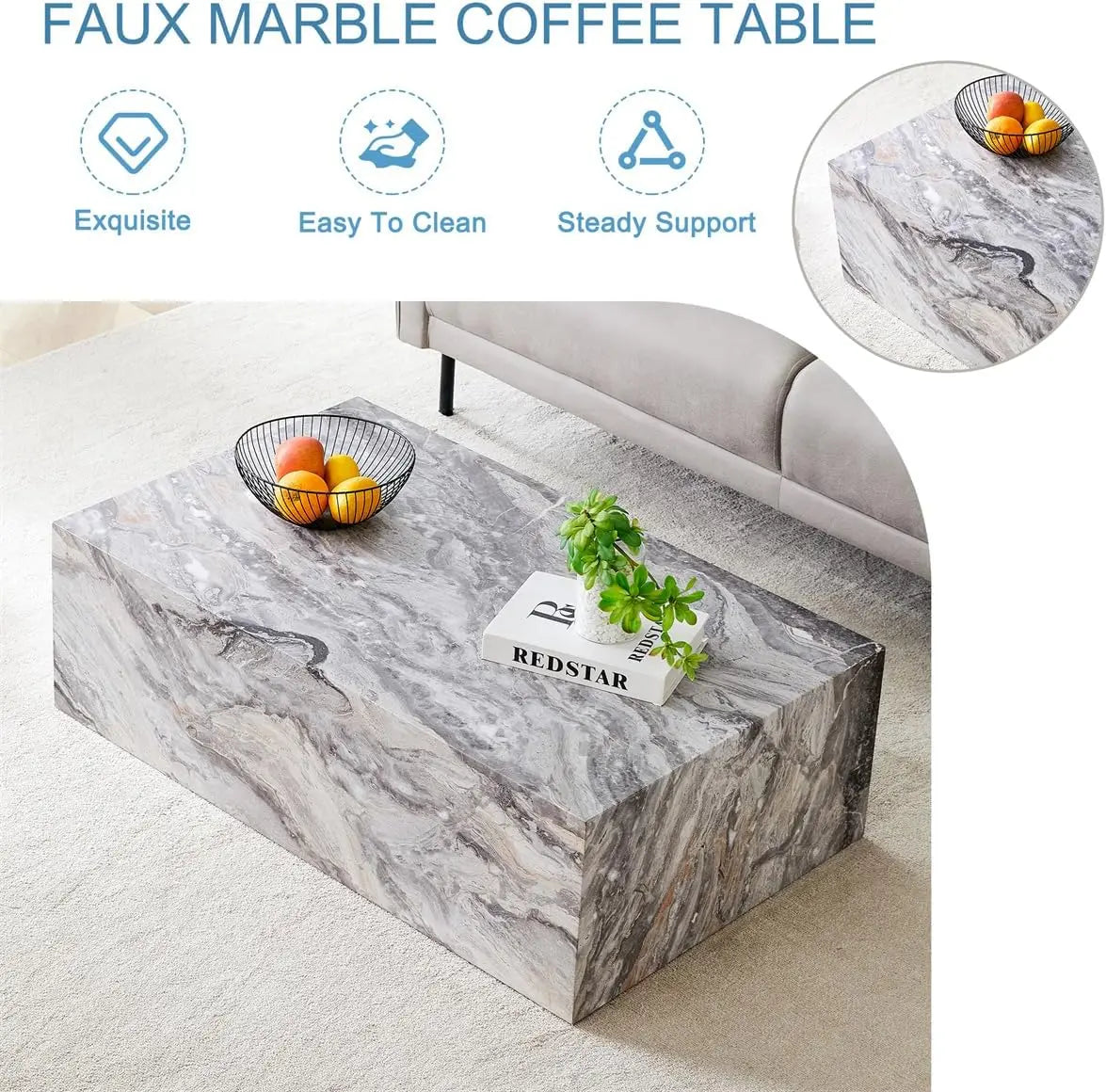 Coffee Table Living Room Table - Modern Faux Marble