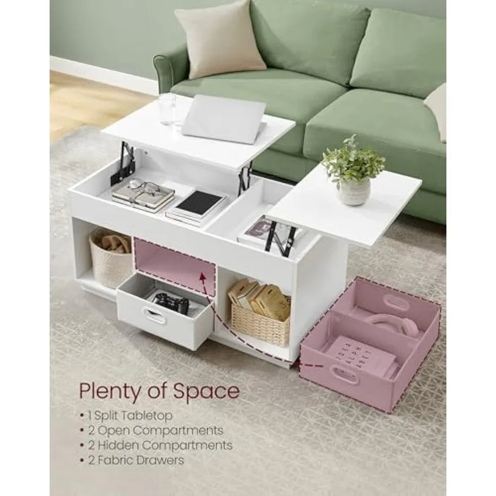 Lift Top Coffee Table with Drawers and Hidden Storage, Center Table