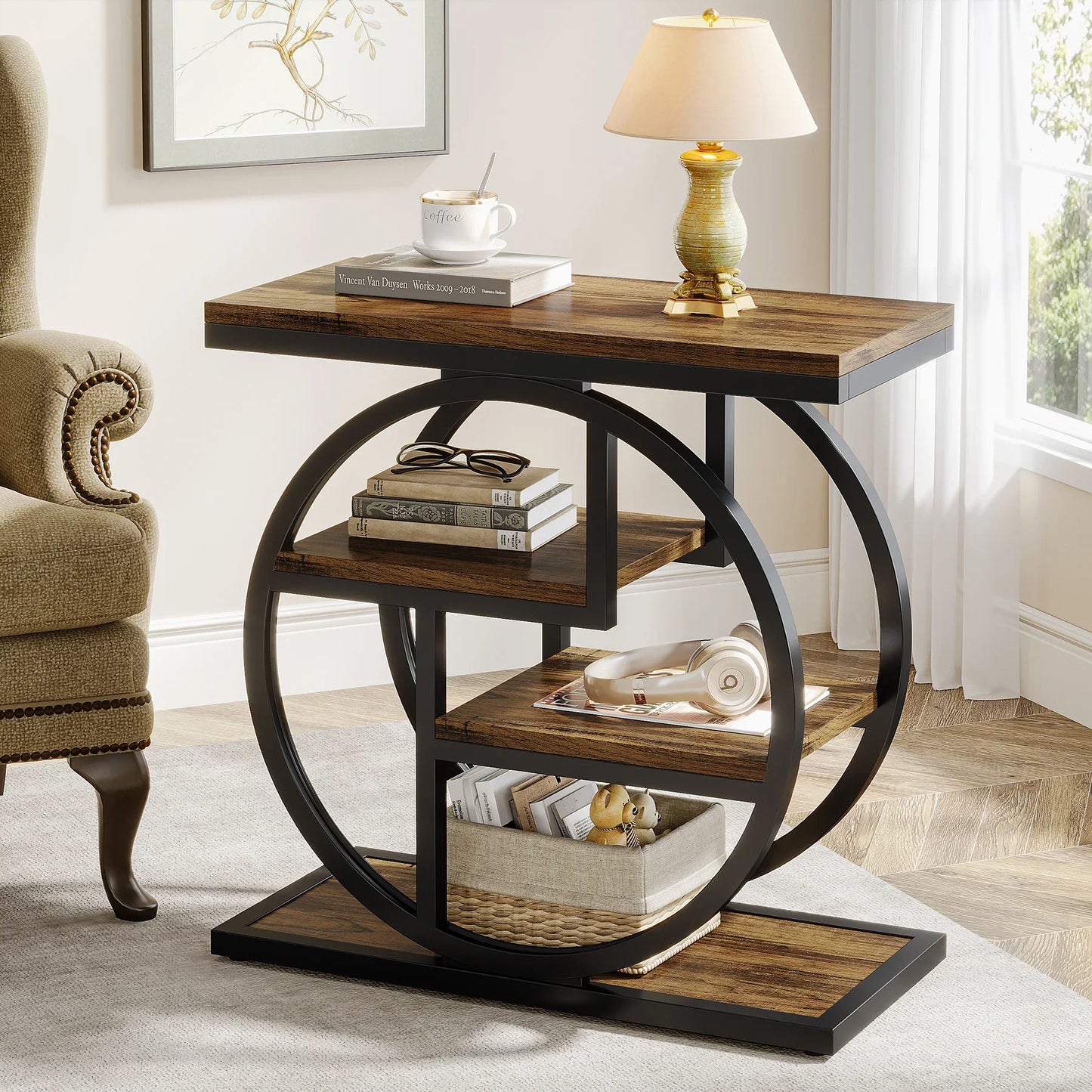 Tribesigns End Table, Narrow End Table with 3 Storage Shelves,