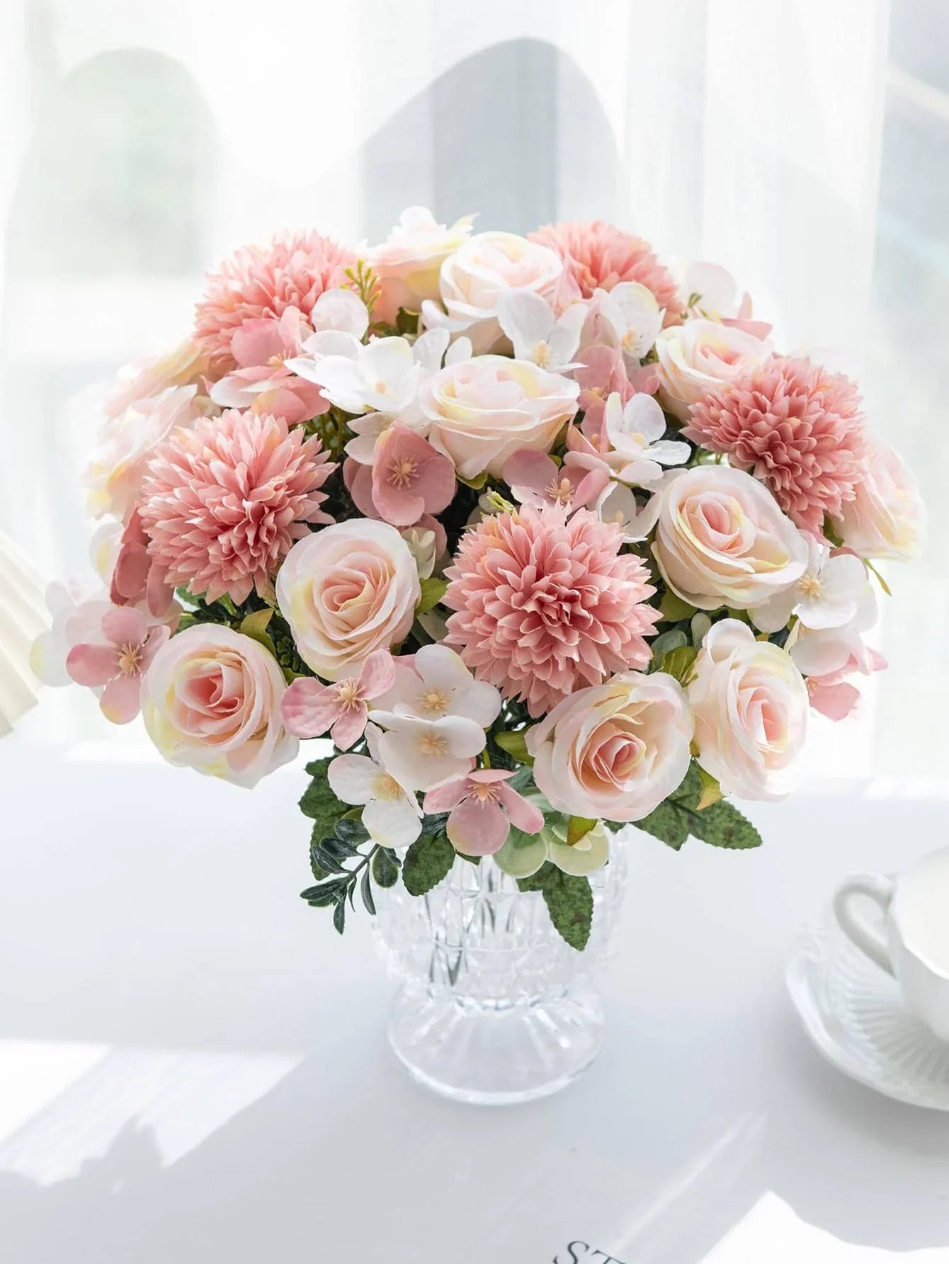 1 Bouquet Artificial Roses w/ Silk Balls Home Decor & Holiday