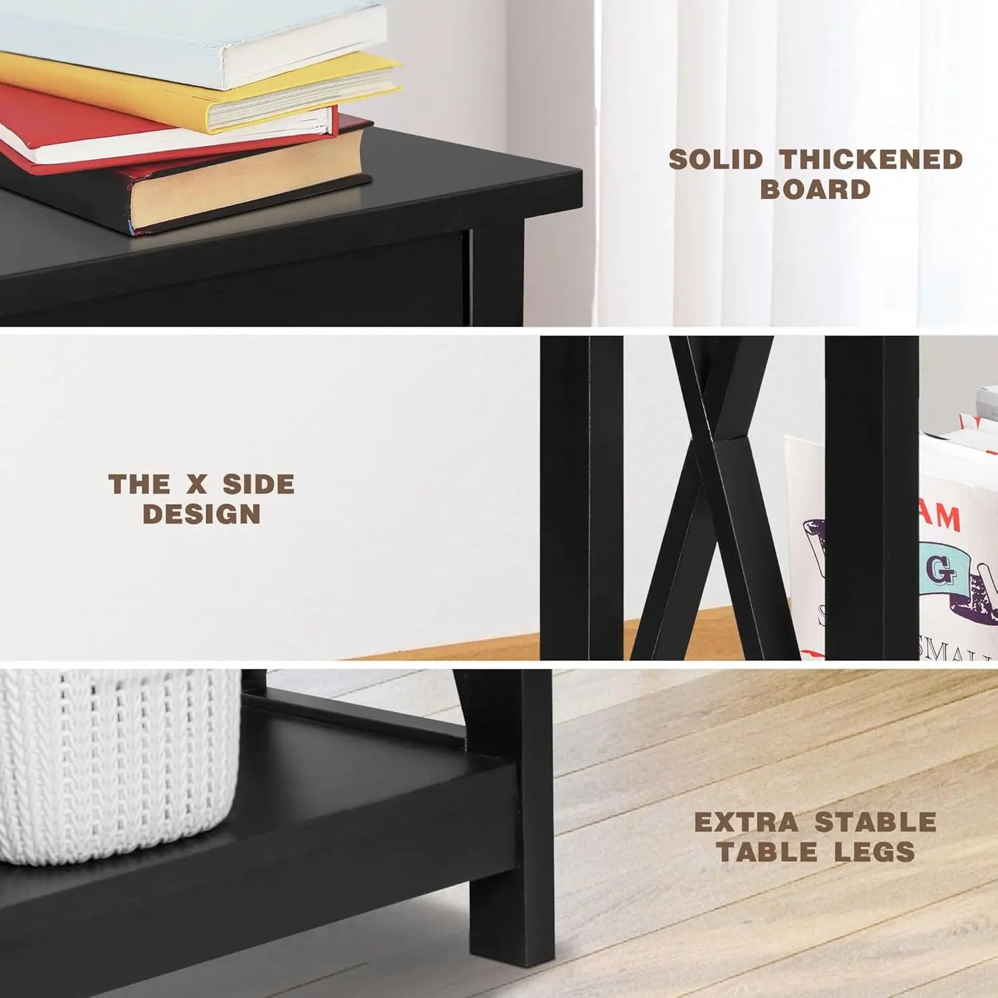 39.5" Narrow Console Table with 2-Tier Storage Shelf, Black Finish for Hallway Living Room Office