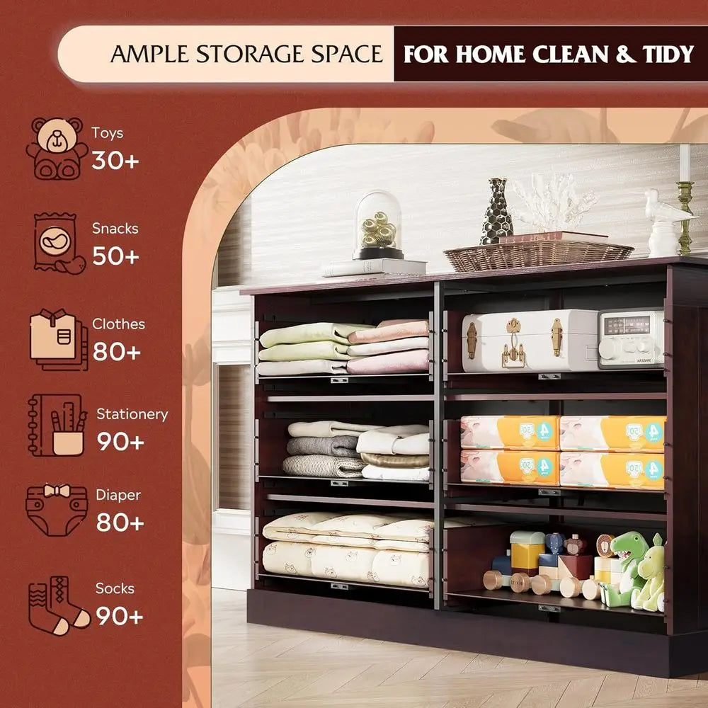 Elegant Wooden Dresser for Bedroom, with 6 Drawers, Large Brown Storage Unit,