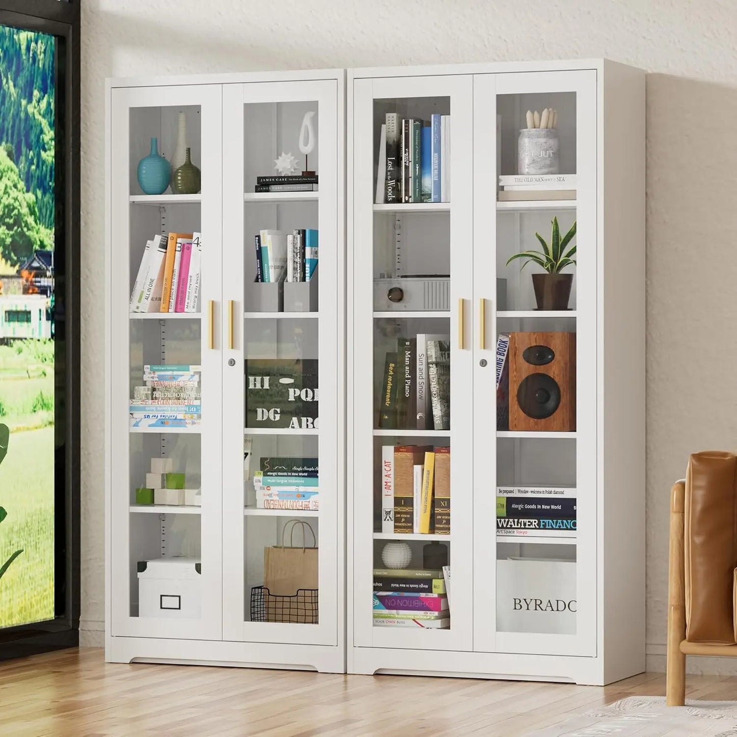 Display Cabinet. Glass Doors. Curio Cabinet. Locking Doors.  71" H. Assembly Required