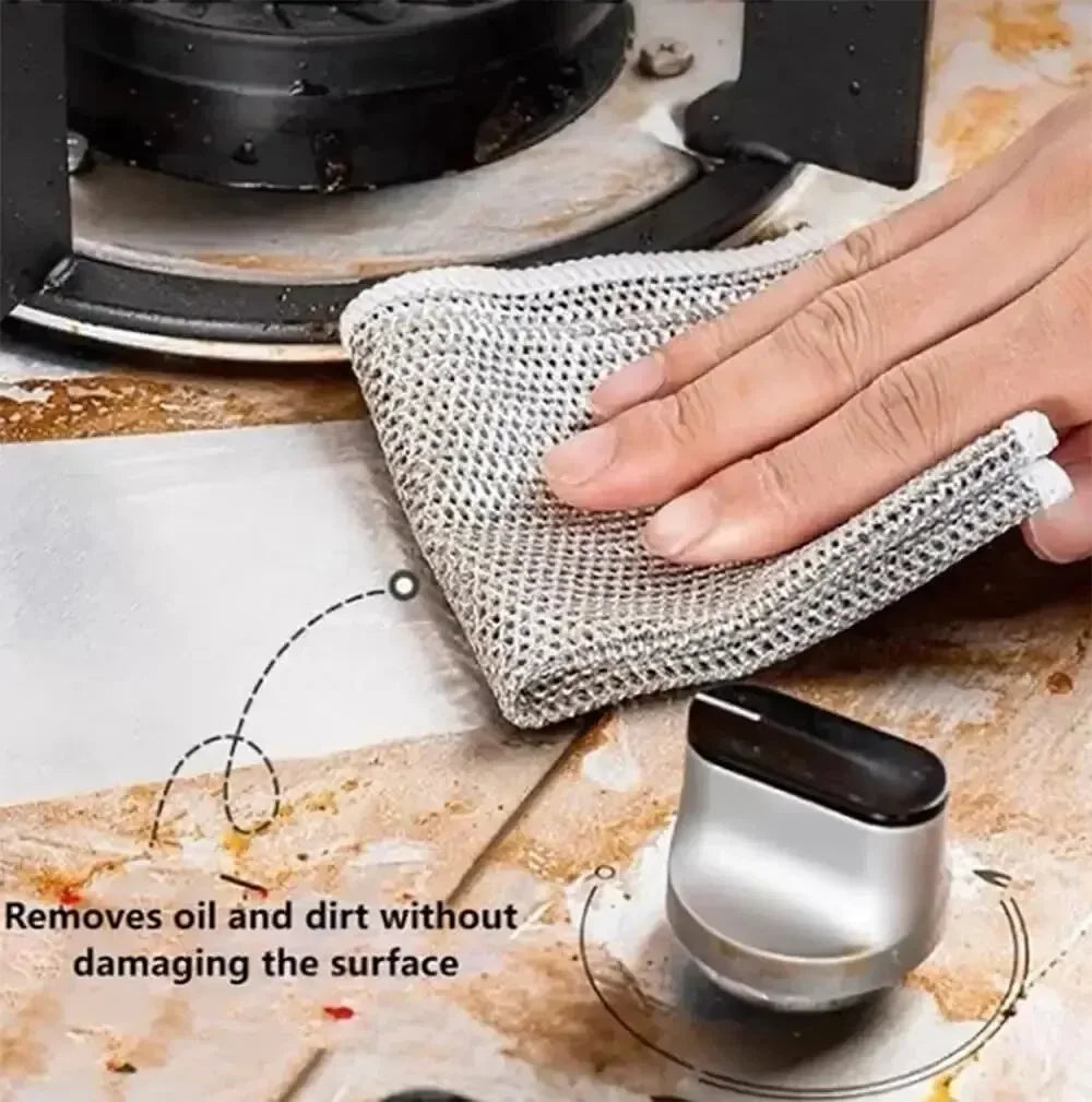 10pcs Magic Dishcloth Silver  Kitchen Cloth  Built-in Sponge Steel Wire Ball Rag