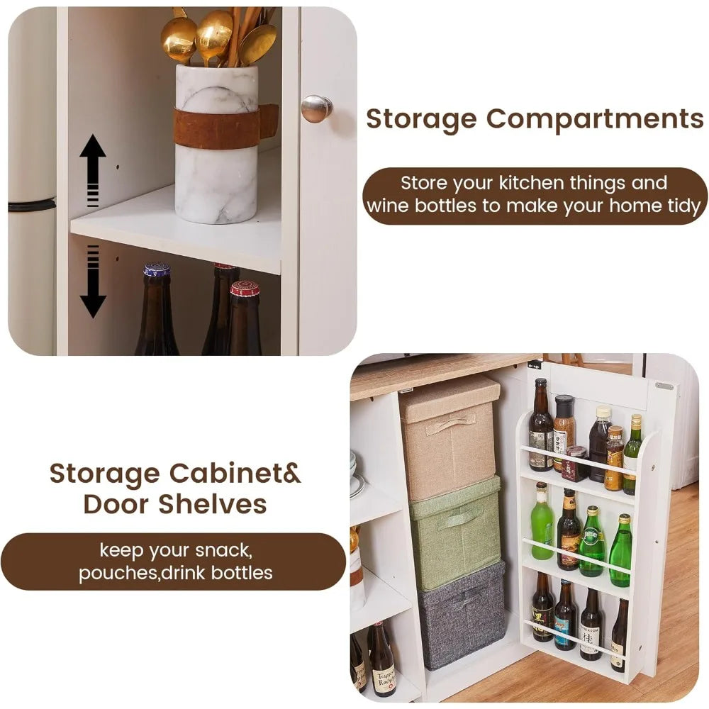 Mini Fridge Cabinet with Storage, Coffee Bar & Power Outlet - Kitchen Beverage Station