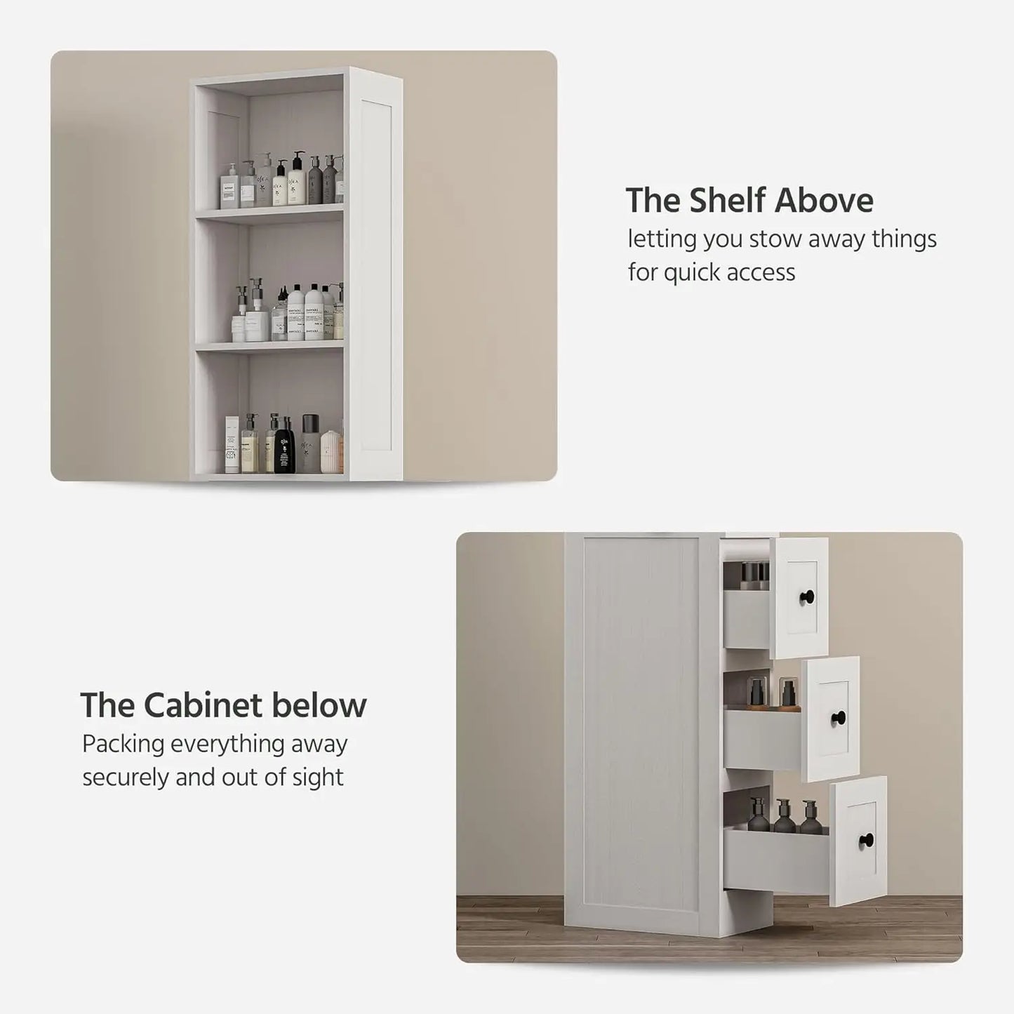 Tall Narrow Storage Cabinet with Adjustable Shelves & Drawers for Small Spaces,
