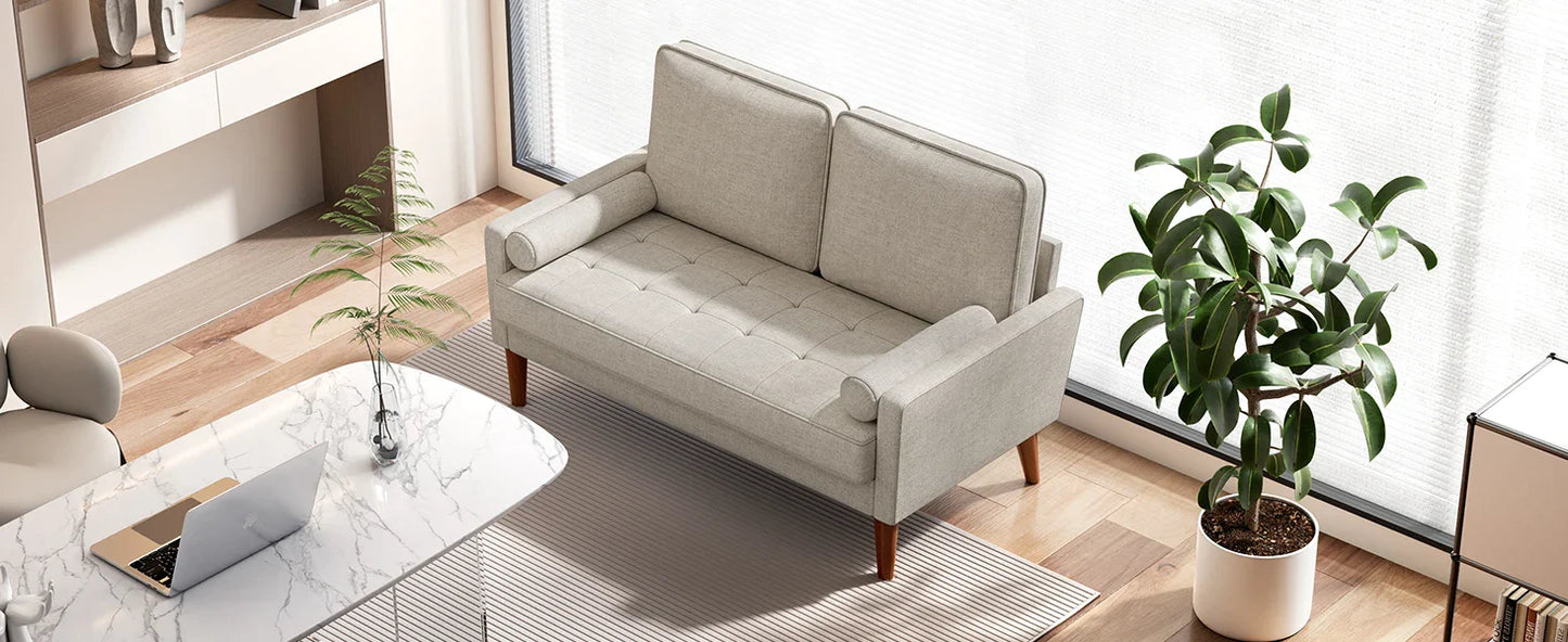 48 Inch Vesgantti Loveseat Sofa - Solid Wood Legs  Throw Pillow