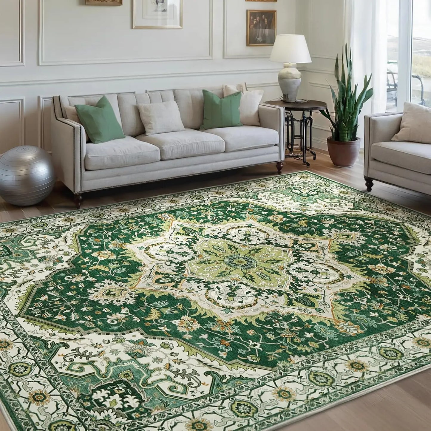 Traditional PersianPattern Carpet Style Floor Mat Blue and White