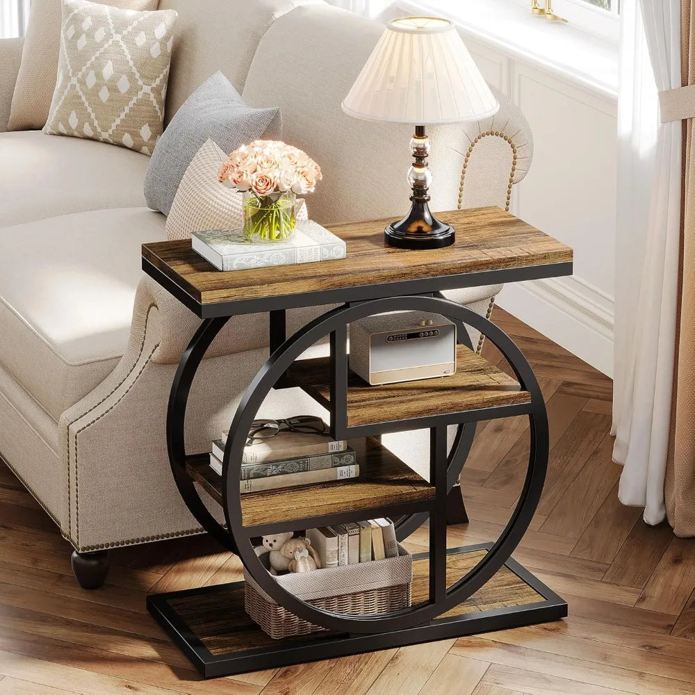 End Table Set of 2, 4-Tier Narrow Side Table with Storage Shelves,