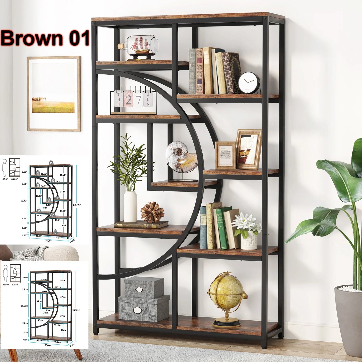 Tribesigns Bookshelf Industrial 5 Tier Etagere Bookcase,
