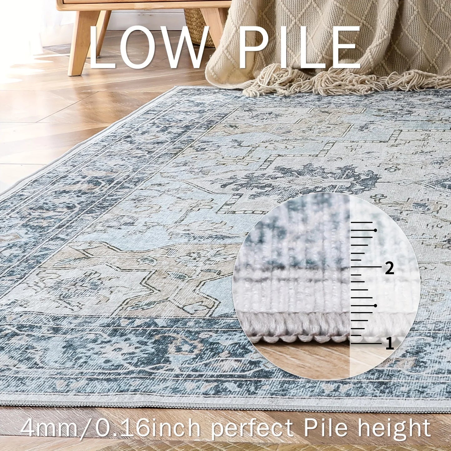Area Rugs for Living Room, Machine Washable Non Slip Vintage Retro Rugs,