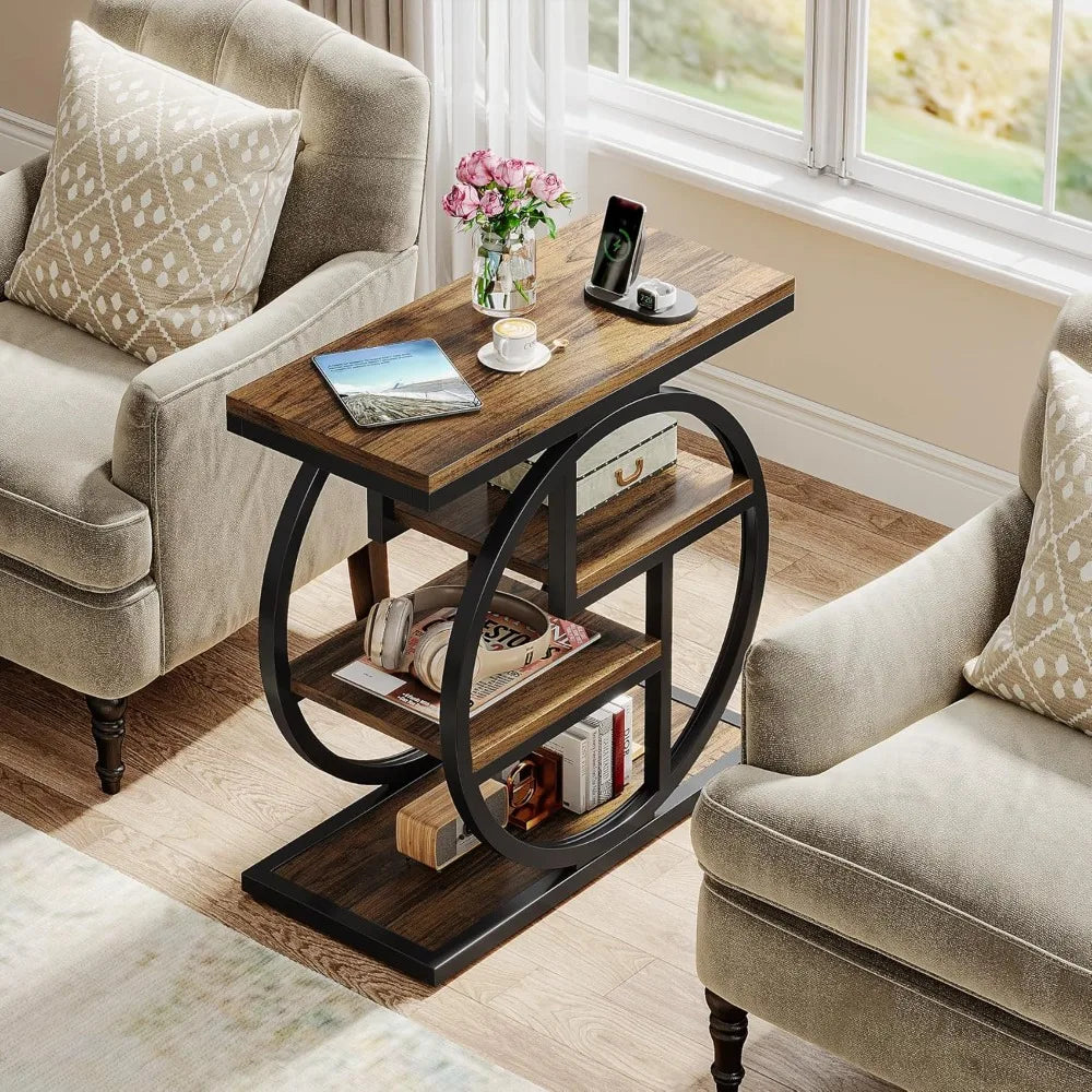End Table Set of 2, 4-Tier Narrow Side Table with Storage Shelves,