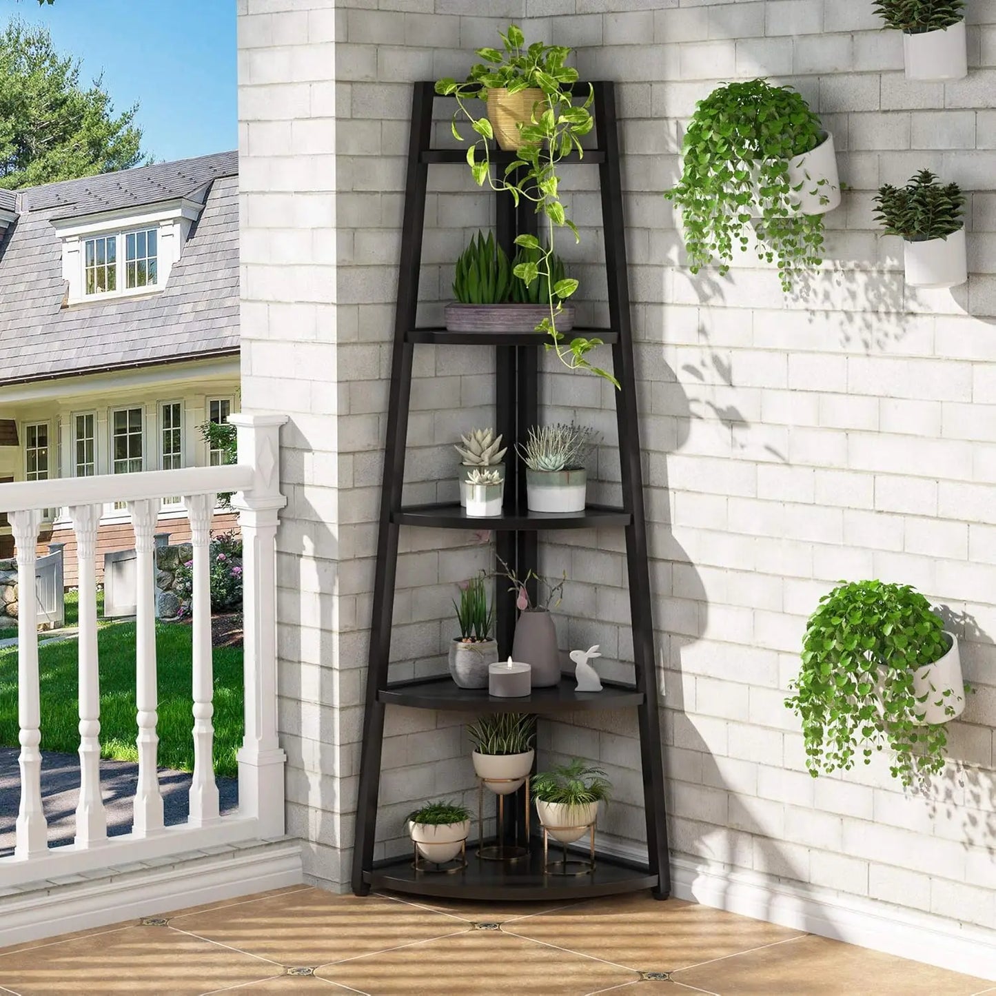 5 Tier Corner Bookshelf and Bookcase, 70 inch Tall Corner Shelves Standing Unit Indoor Plant Stand for Living Room (White)