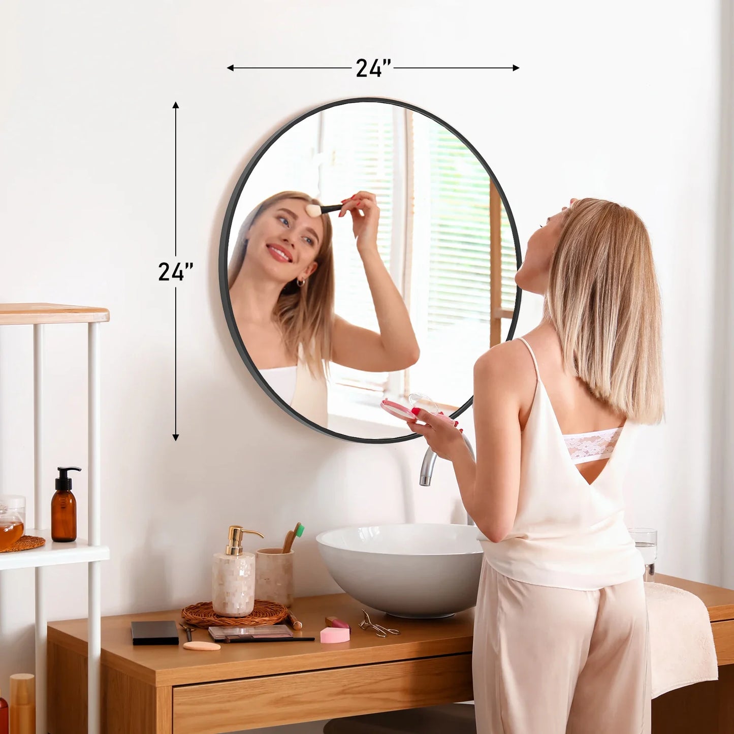 JHK 30 Inch Large Gold Round Vanity Framed Mirror for Wall