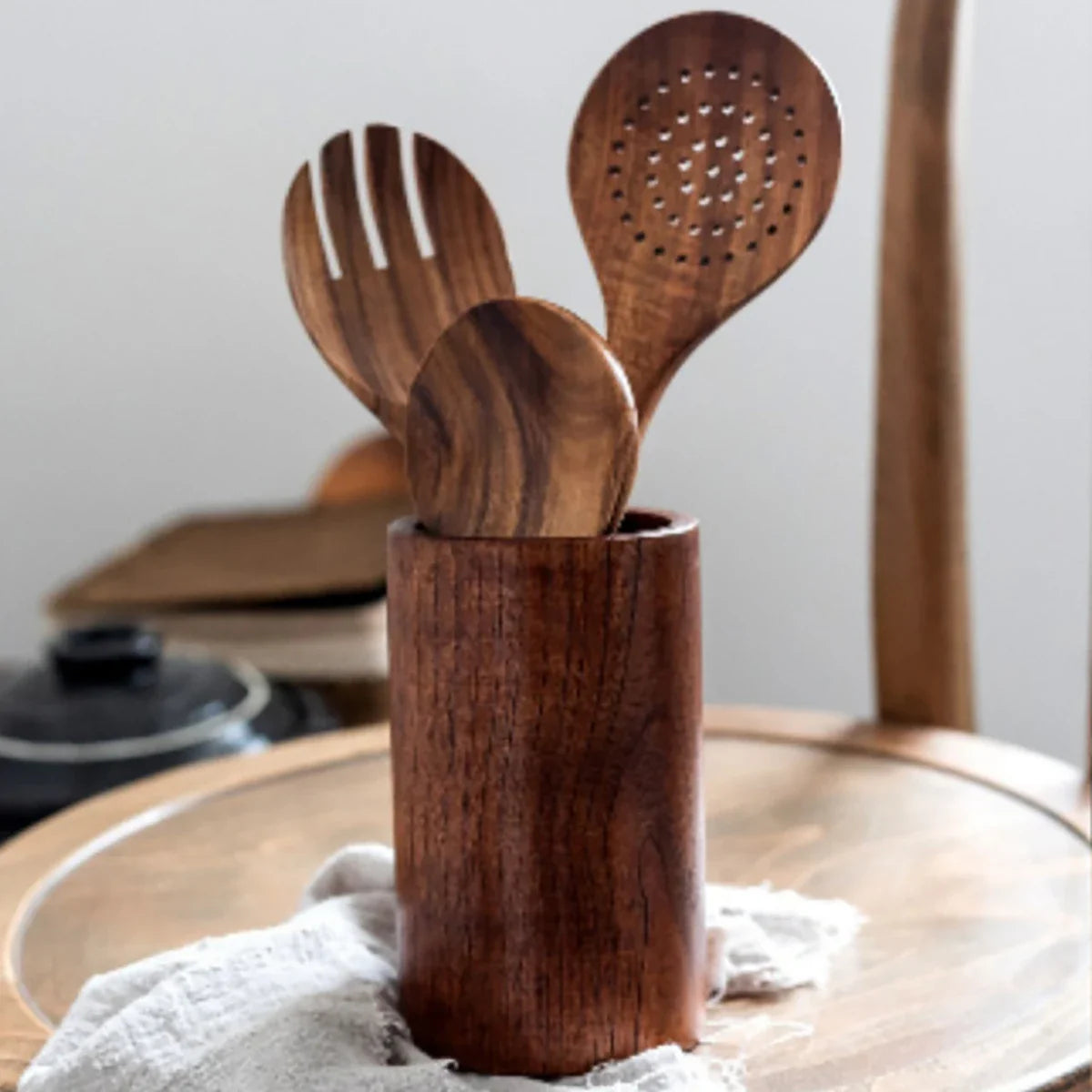 Wood Kitchenware Cooking Set Household Spatula Spoon Set Salad Spoon Fork Stirring Spoon With storage bucket