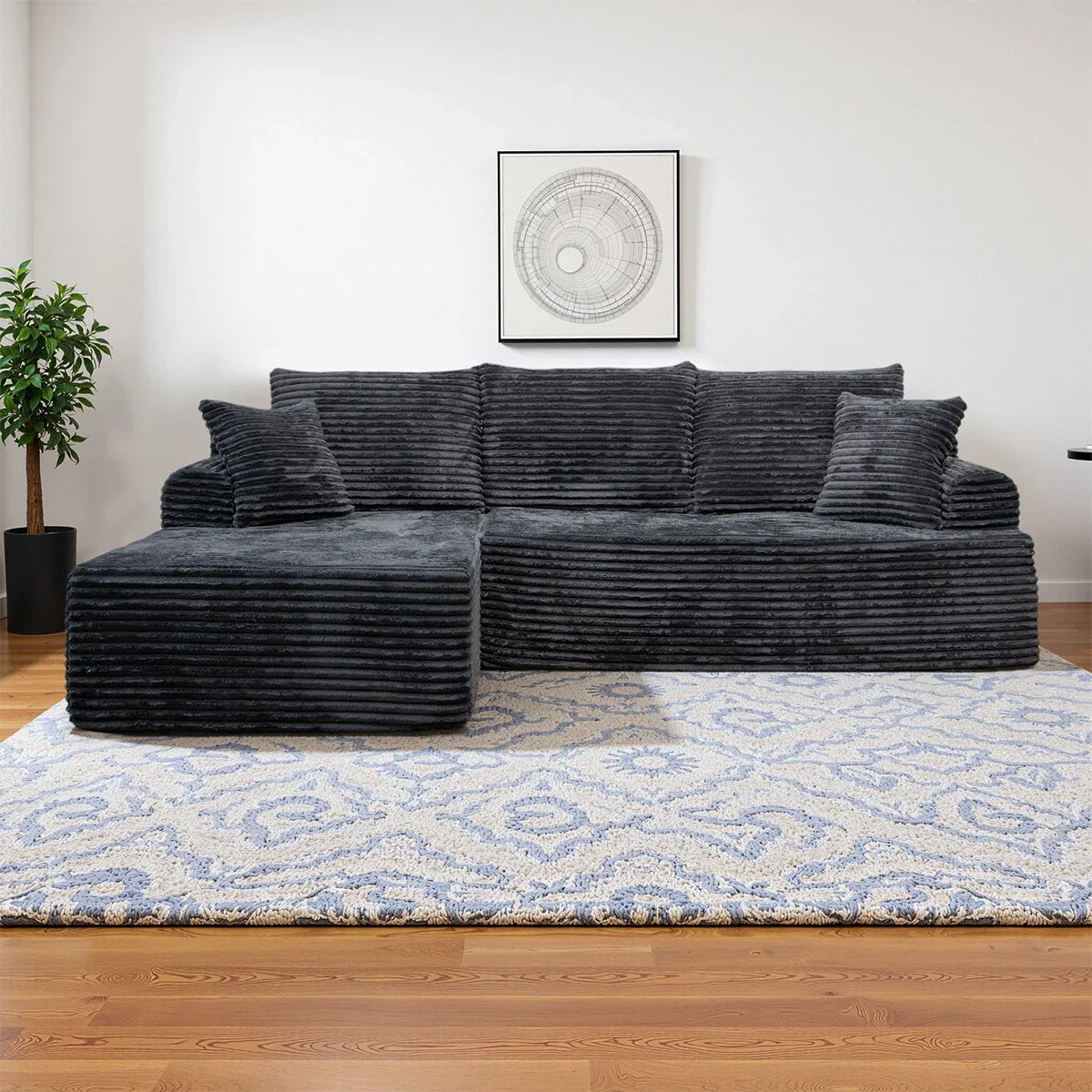 95" L-Shaped Sofa Chaise, Rabbit Fleece Upholstery, Ultra Soft & Comfortable, Ready to Use Out of the Box