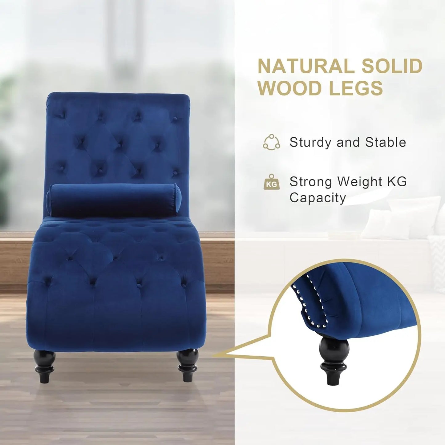 Velvet Chaise Lounge Indoor,Button-Tufted Upholstered with Pillow for Bedroom Living Room,