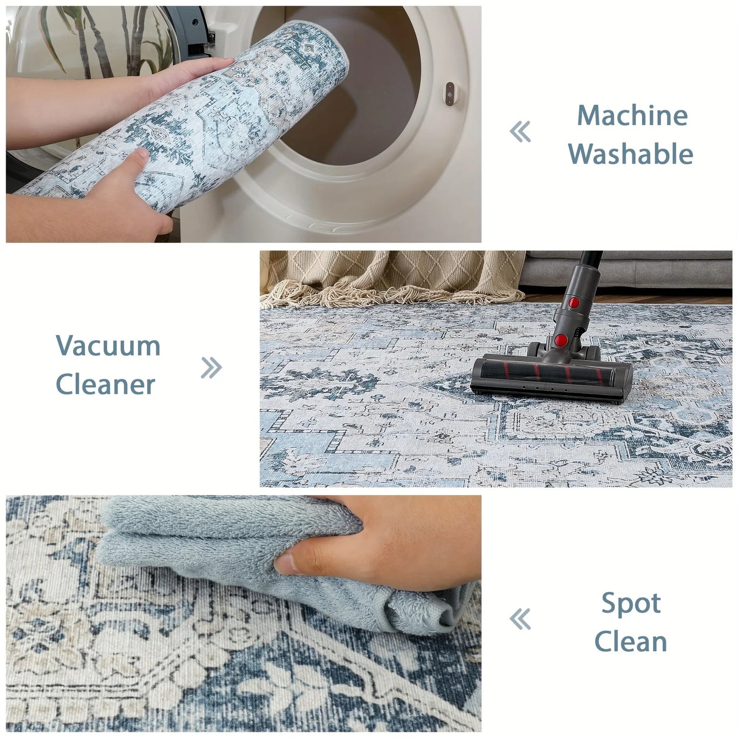 Area Rugs for Living Room, Machine Washable Non Slip Vintage Retro Rugs,
