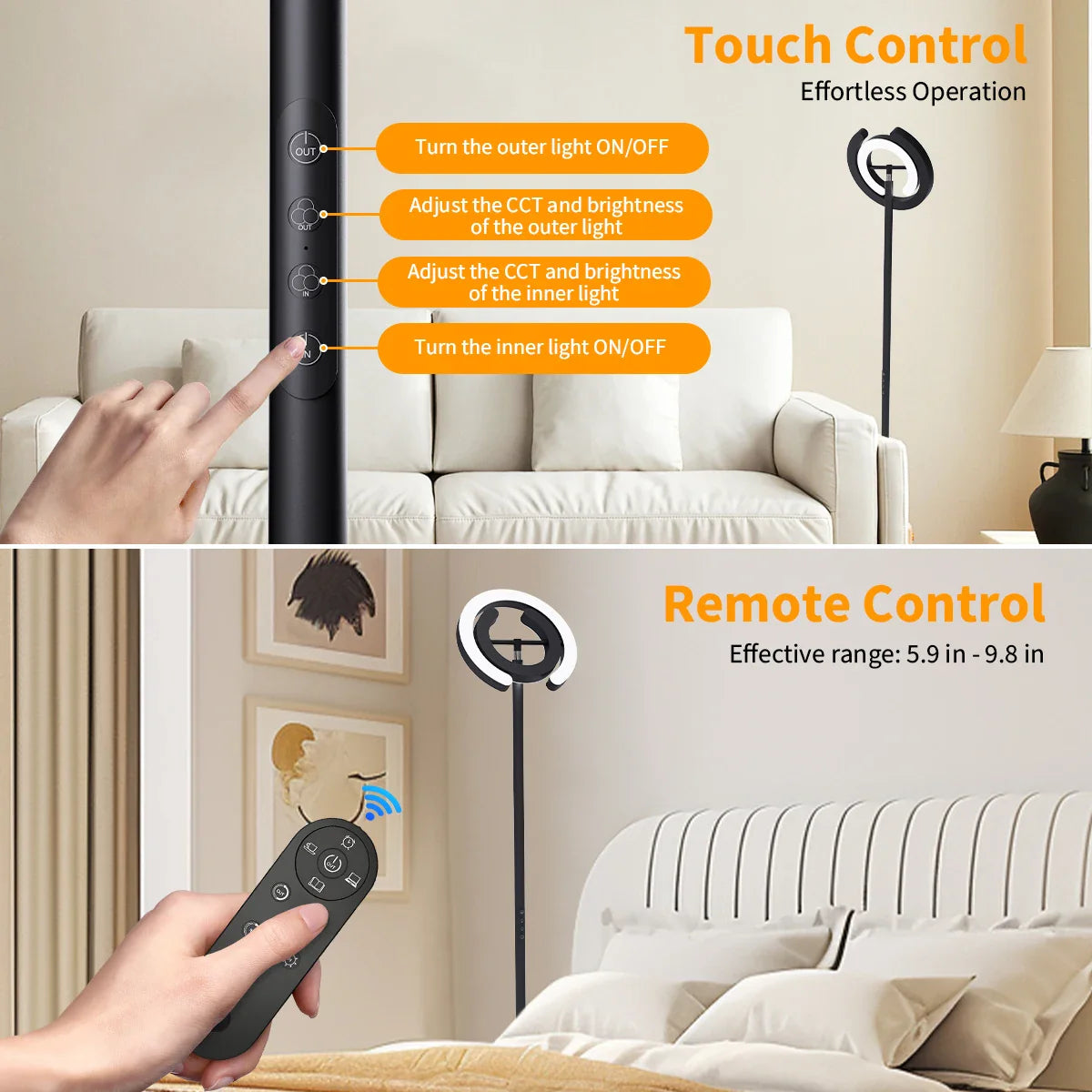 Modern Standing LED Floor Lamp with 2 Rotatable Lights