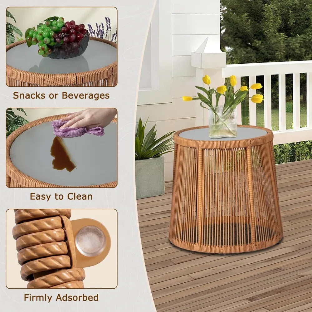 3 Piece Outdoor Wicker Bistro Set,  w/2 Large Rattan Chairs and Tempered Glass Table, Patio Furniture