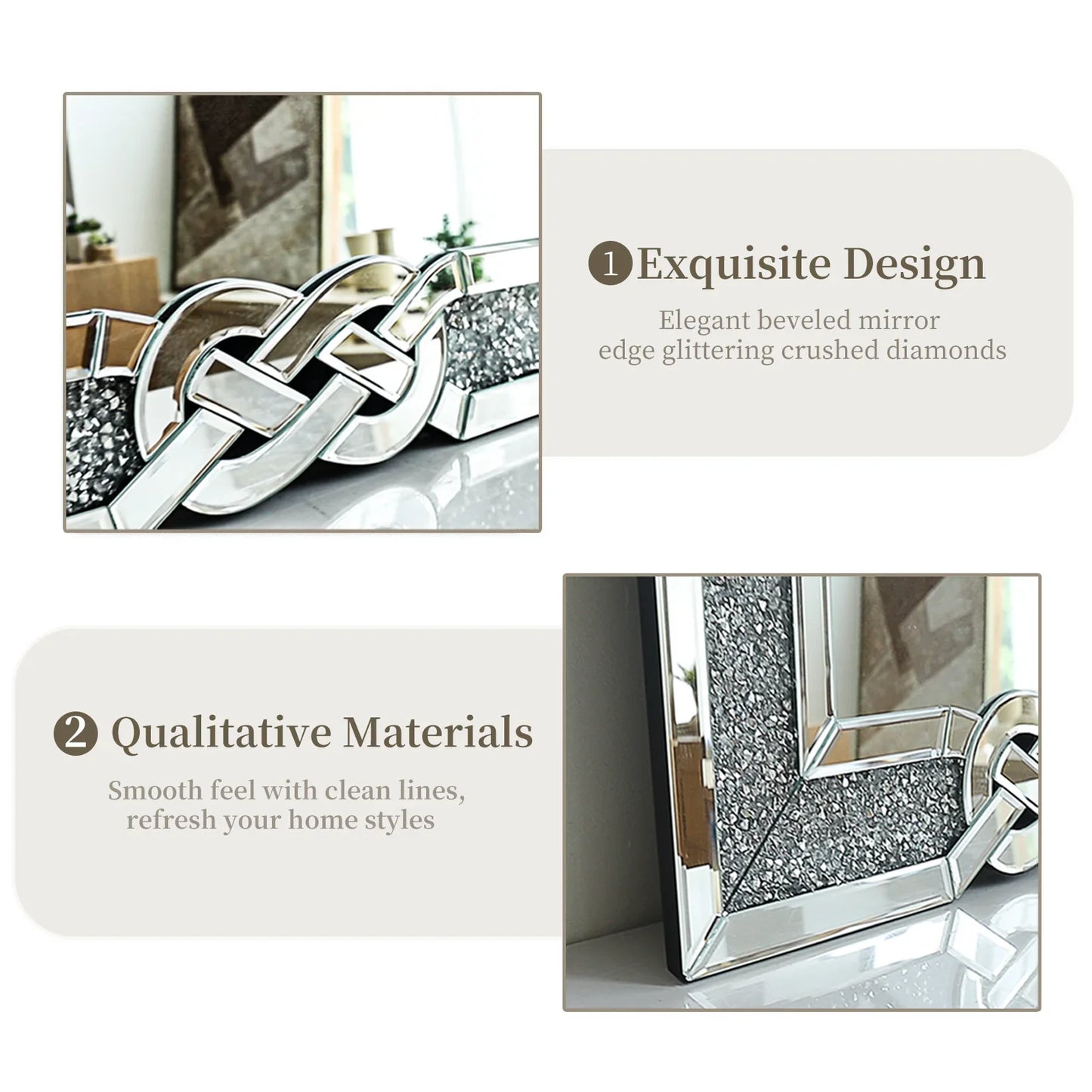 Large Crystal Crush Diamond Mirror Decorative Wall Hang Mirror for Bedroom Hallway Living Room
