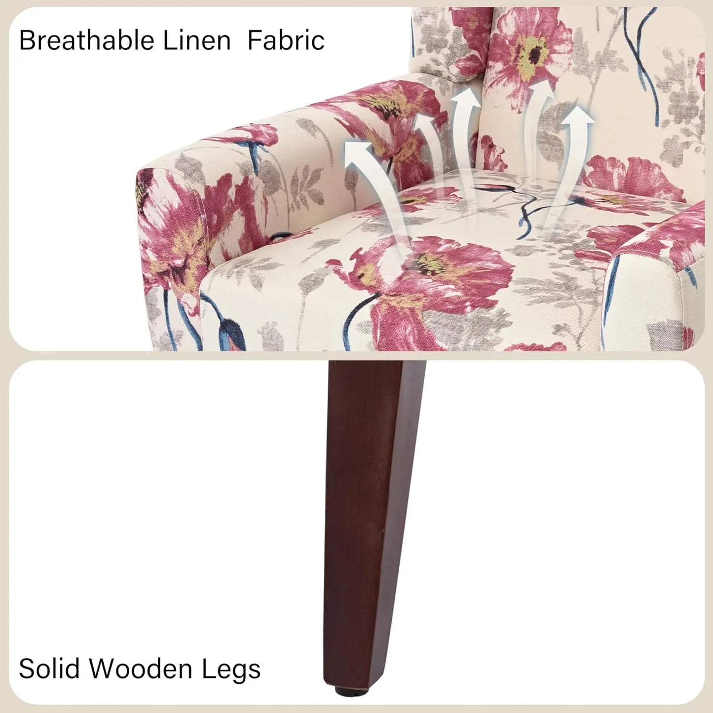 Modern Linen Accent Chair High-Resilient Sponge Comfy Reading Seat Floral Set 1,