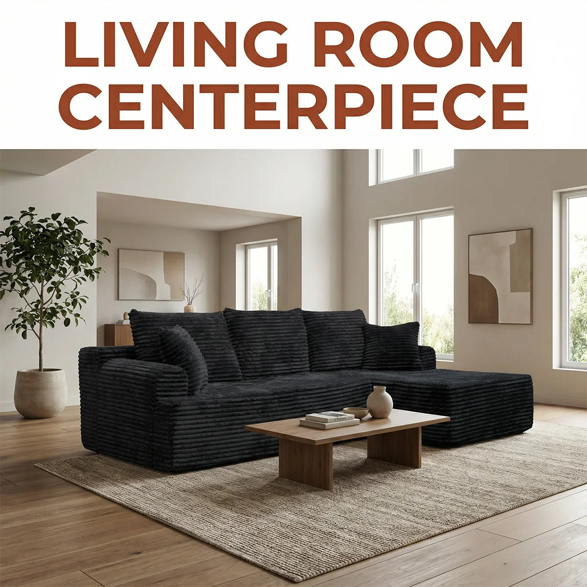 95" L-Shaped Sofa Chaise, Rabbit Fleece Upholstery, Ultra Soft & Comfortable, Ready to Use Out of the Box