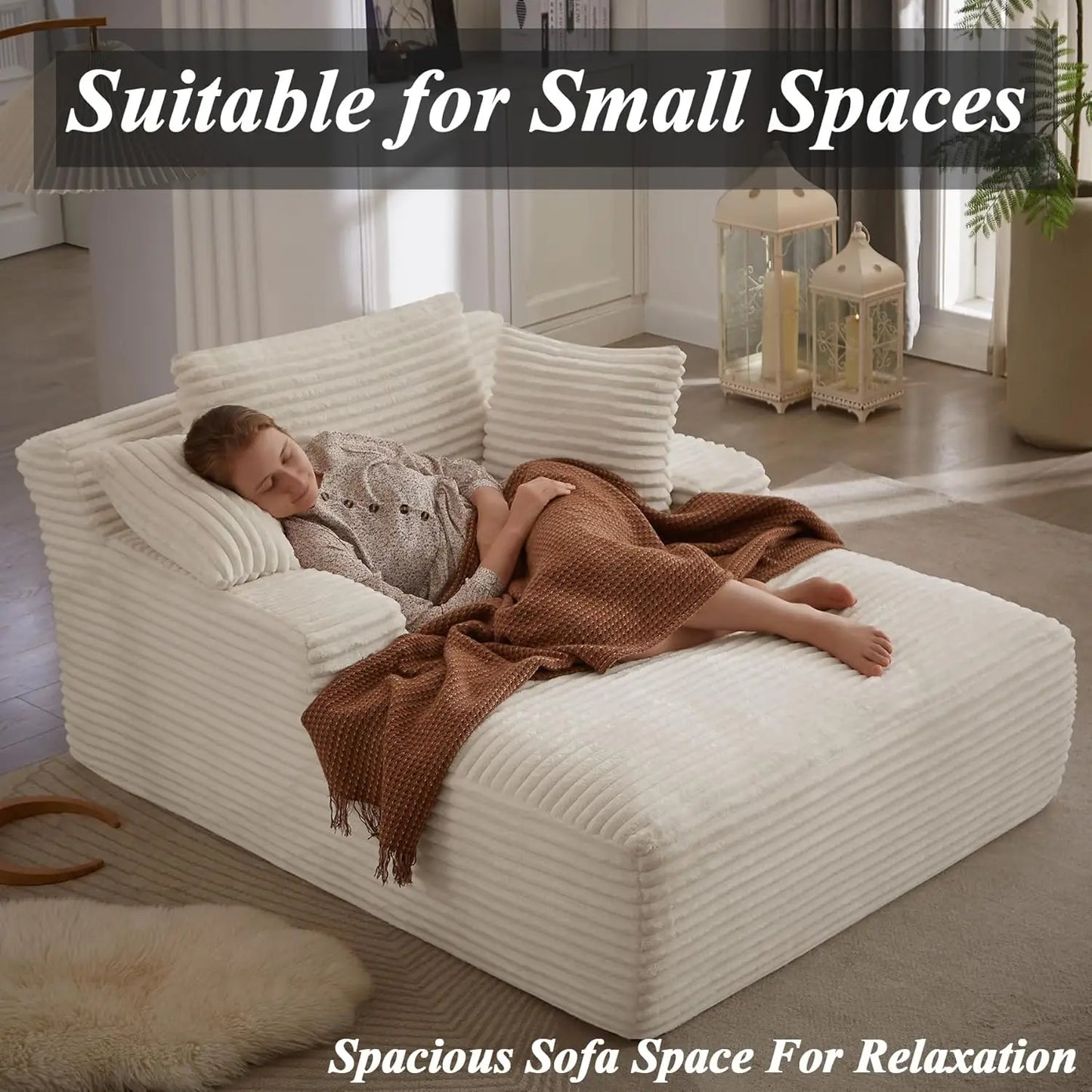 Oversized Chaise Lounge Chair with 3 Comfy Pillows for Living Room Bedroom