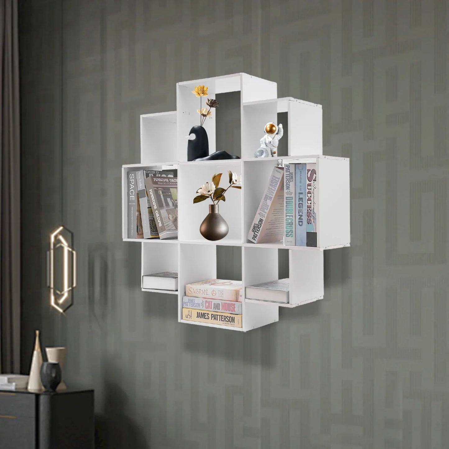 Wall Mounted Irregular Multi-Cube Bookcase, 3-Tier Floating Shelf with 30kg/66lb Load Capacity
