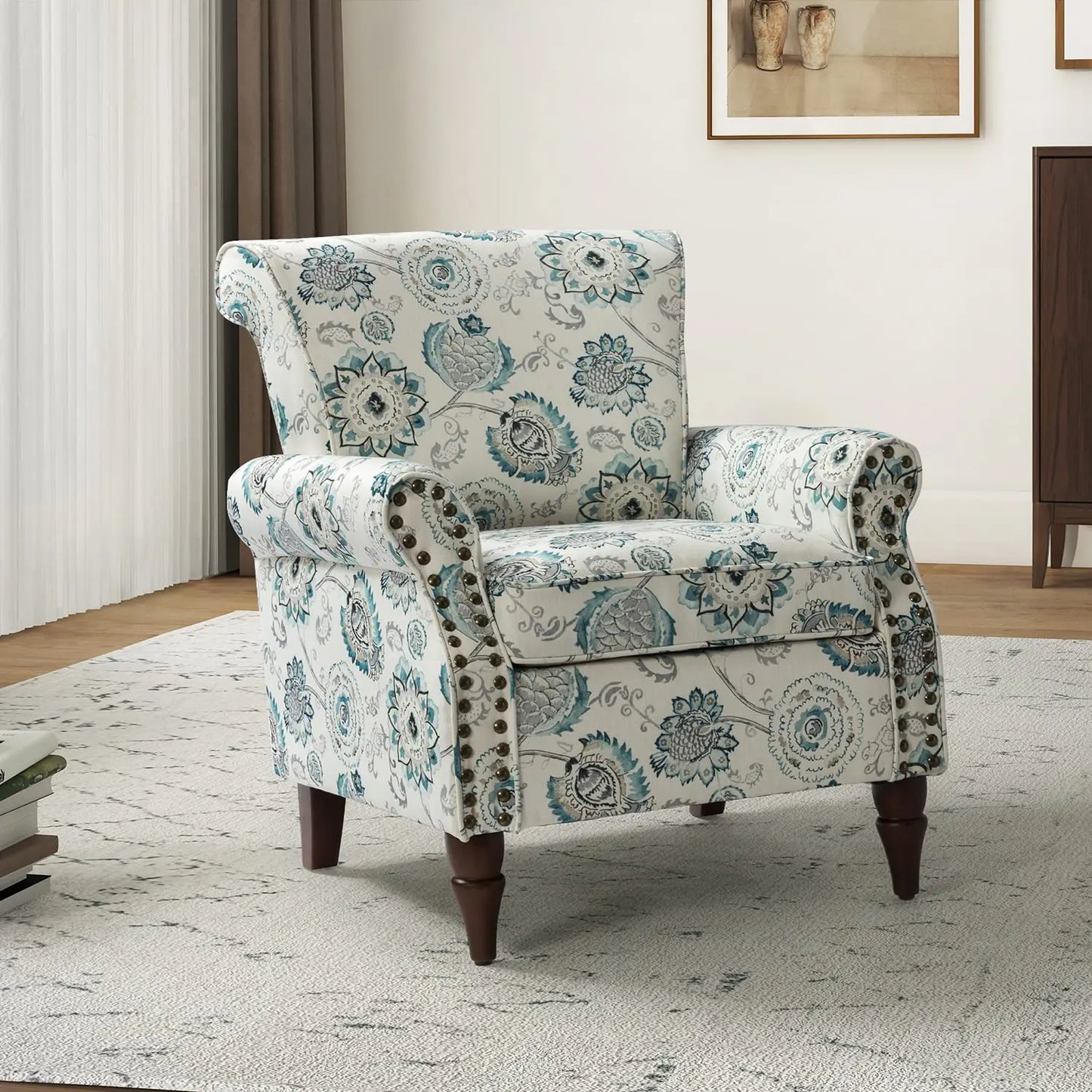 Modern Wingback Accent Chair with Wood Legs & Removable Cushion, Comfy Upholstered Armchair , Different Fabrics
