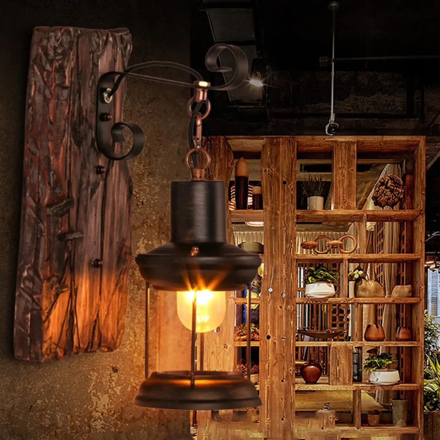 Antique New Style Industrial Wood Wall Sconce Light