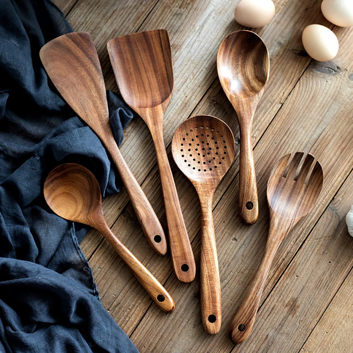 Wood Kitchenware Cooking Set Household Spatula Spoon Set Salad Spoon Fork Stirring Spoon With storage bucket