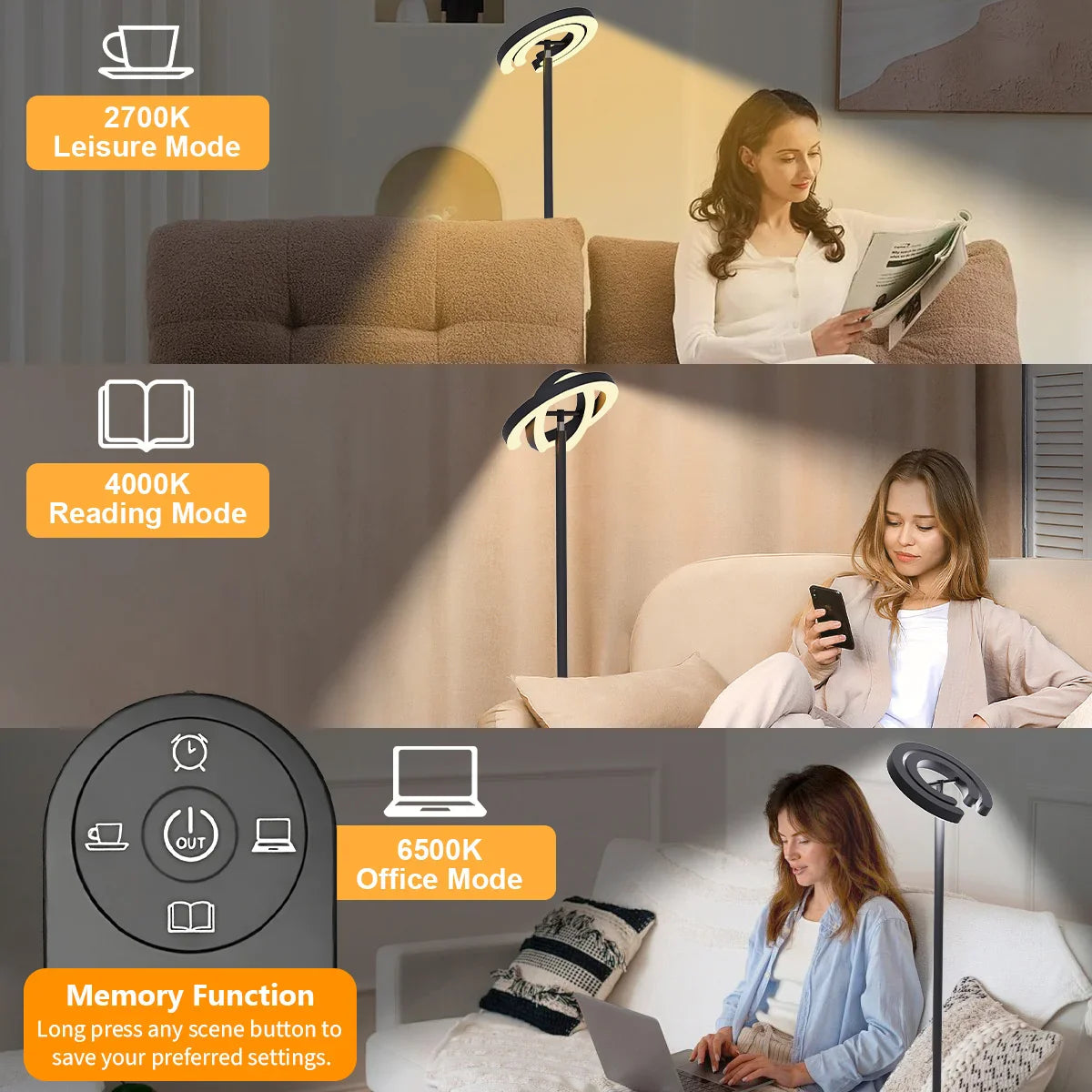 Modern Standing LED Floor Lamp with 2 Rotatable Lights