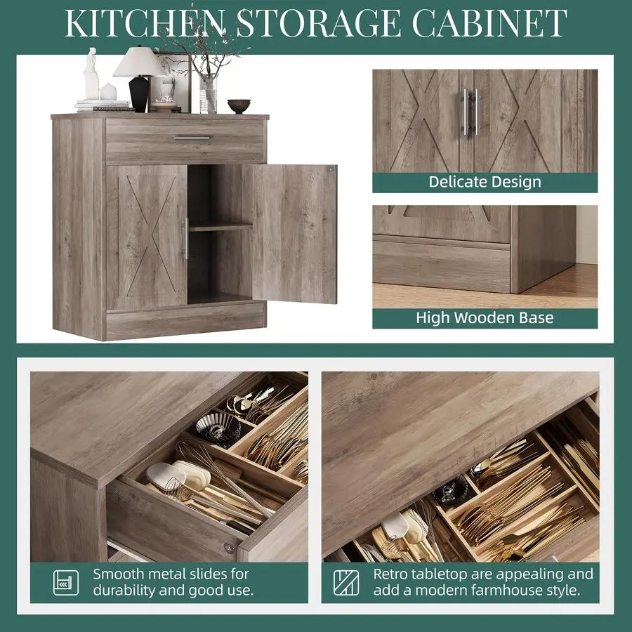 Farmhouse Storage Cabinets with Doors and Shelves,