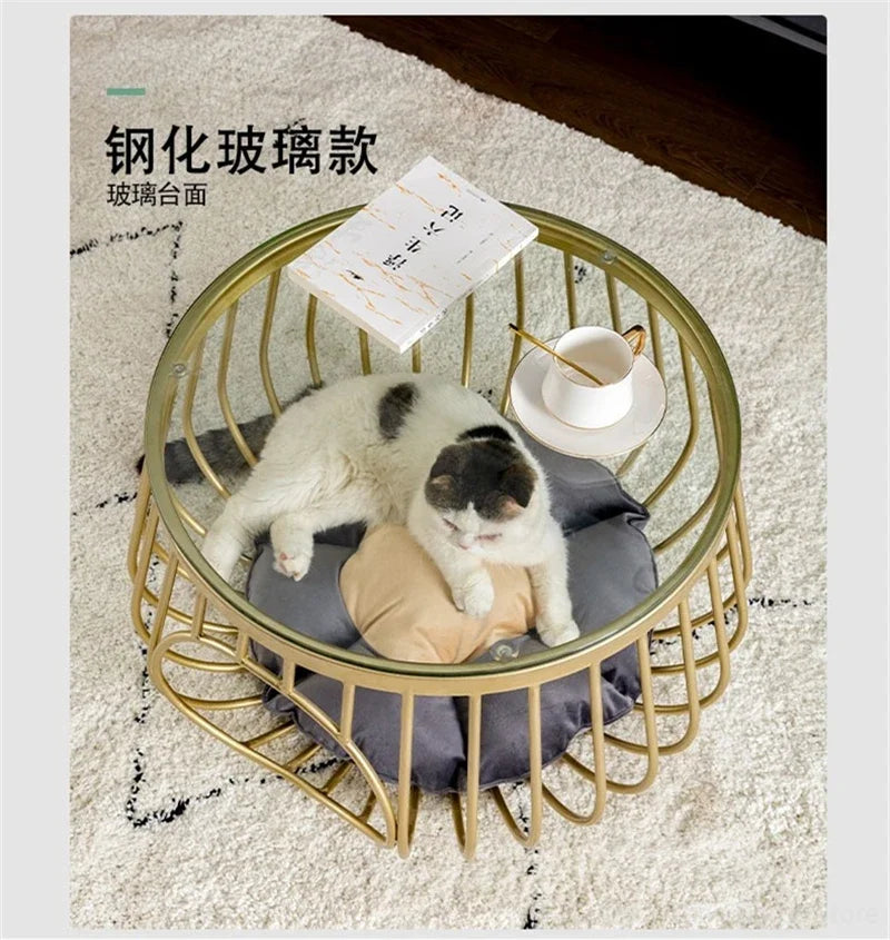 Creative Nordic Iron Tea Table Round Coffee Table for Living Room Cat House Bed